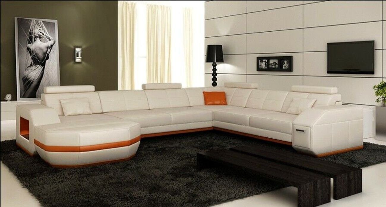 JVmoebel Ecksofa Design Sofa mit USB Couch Ecksofa Wohnlandschaft Ledersofa Eckgarnitur