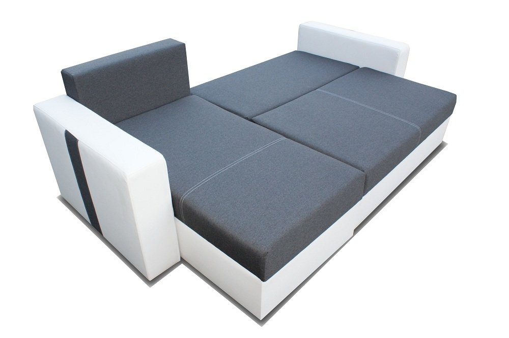 Furnix Schlafsofa NIPPUR Sofa Sitzhöhe: in Weiß/Blau B230 45 L-Form cm T145 Maße: cm, BH16+SF17 H90 mit Schlaffunktion, DL-Ausziehautomatik, Polstercouch Bettkasten, 2x x x