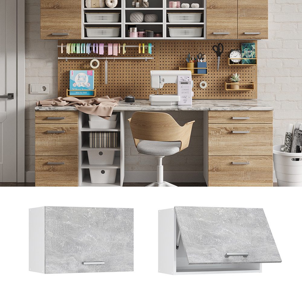Vicco Schranksystem R-Line, Beton/Weiß, 60 cm günstig online kaufen