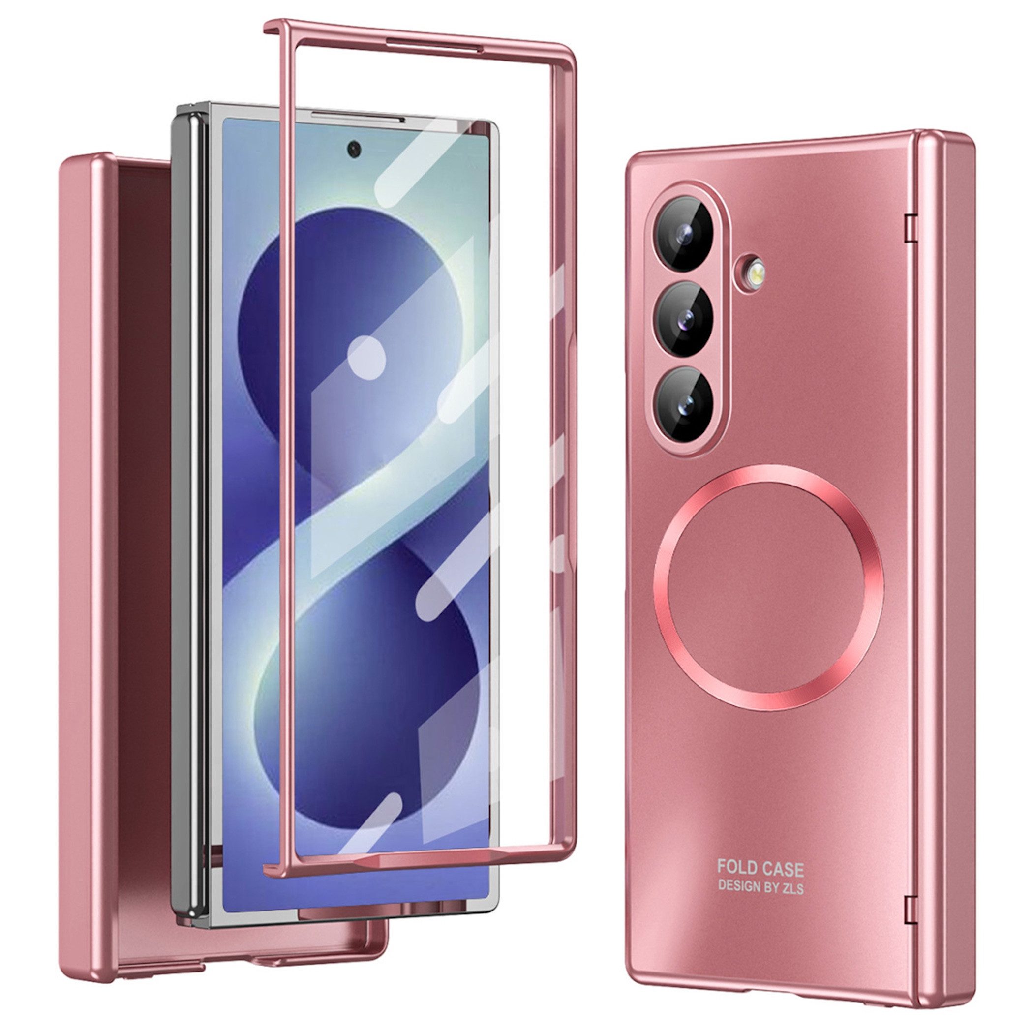 Wigento Handyhülle Klapphülle + H9 Display Glas Samsung Galaxy Z Fold8 Ultra 5G Pink 8,00 Zoll und 6,50 Zoll, Kamera Lisen Schutz