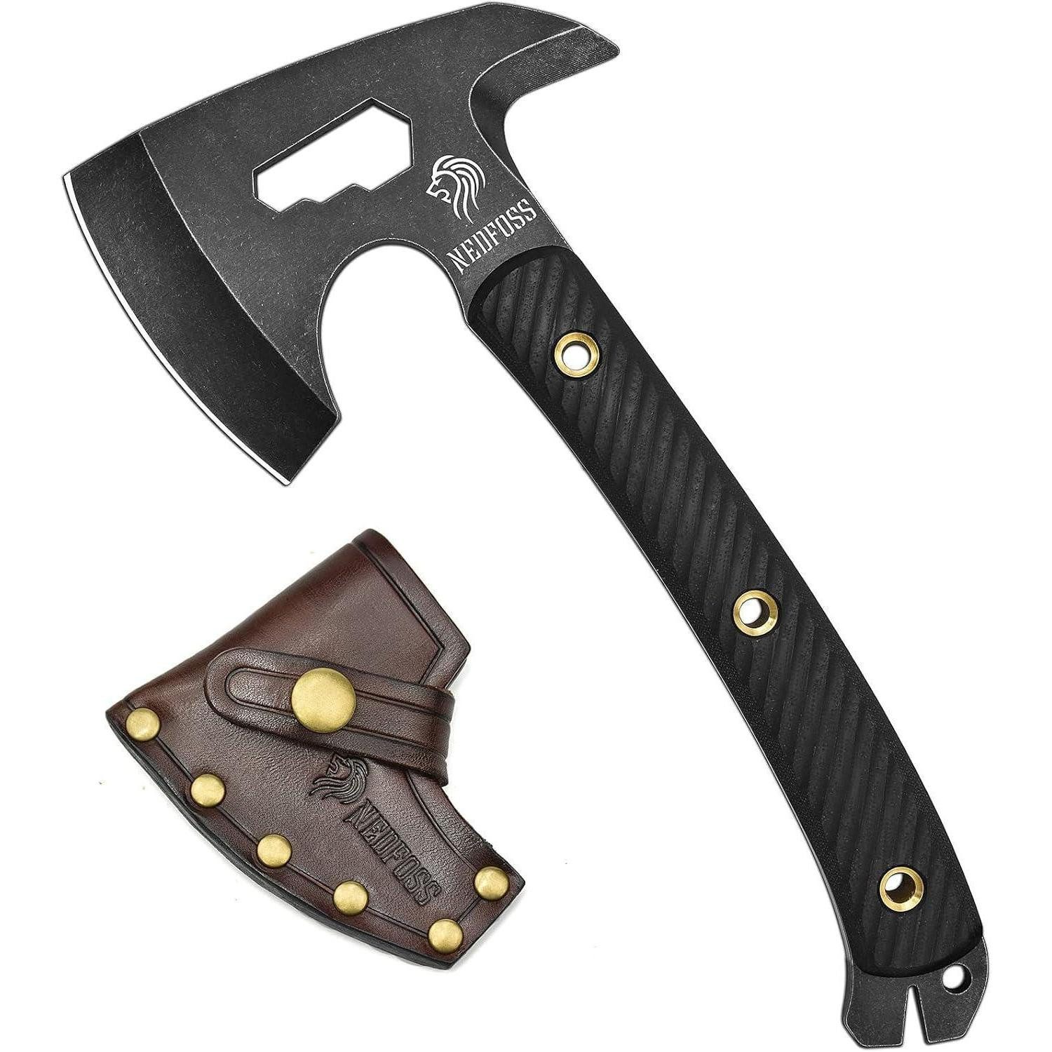 LuxusKollektion Universalaxt Axt Survival Mini G10 Griff Full Tang Lederscheide schwarz