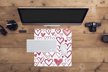 MuchoWow Gaming Mauspad Eine Illustration mit mehreren Herzen auf weißem Hintergrund (1-St), Mousepad mit Rutschfester Unterseite, Gaming, 40x40 cm, XXL, Großes