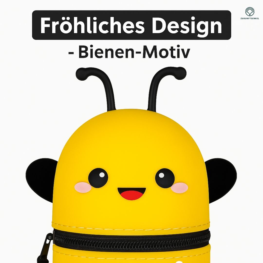 ZUKUNFTSENKEL Federmäppchen Etui Silikon Kinder Mäppchen, (Stiftebox für Schule Büro & Kindergarten, (Pinguin, Panda, Dino, Bär, Katze, Biene), Ausziehbares Fed – Bild 4 von 4