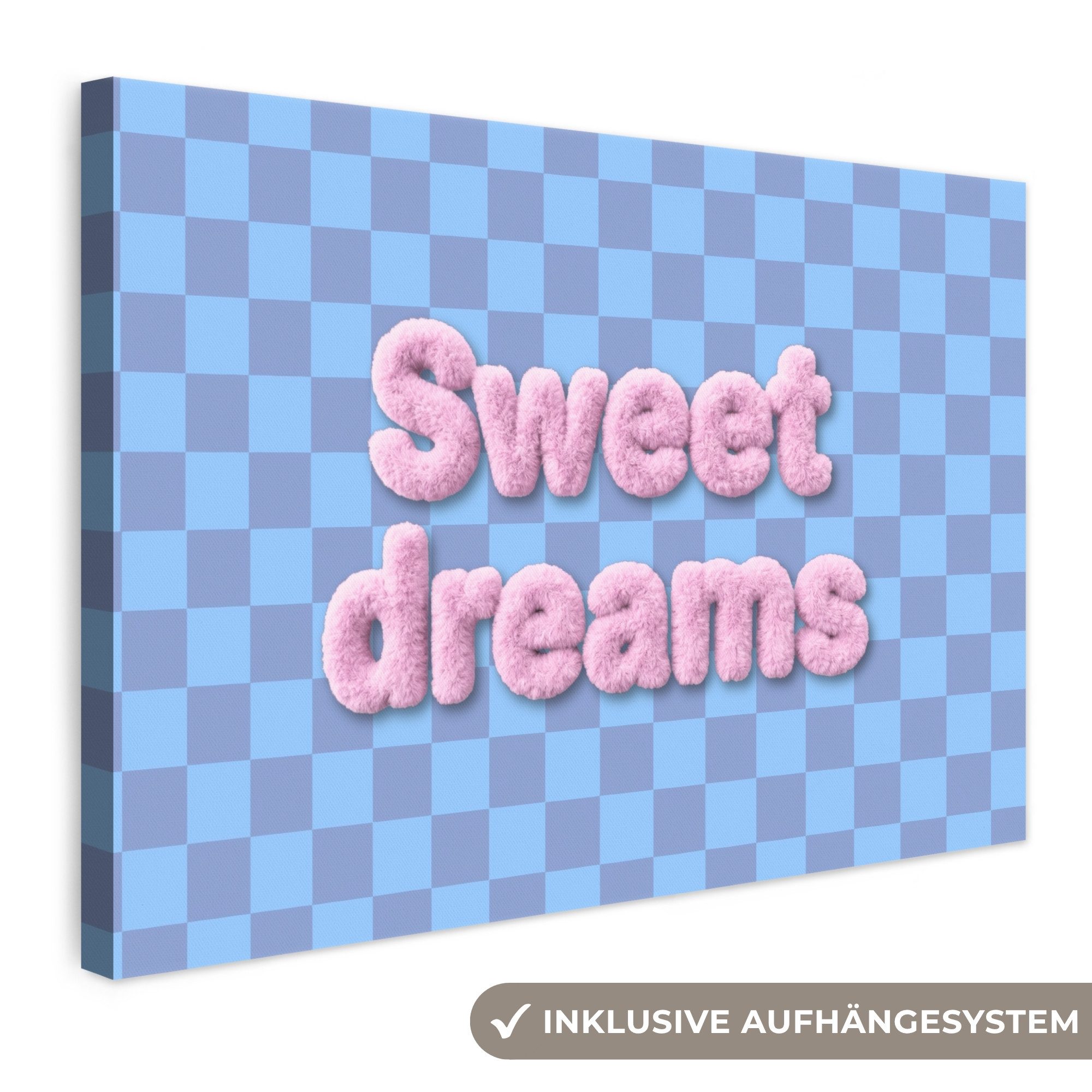 OneMillionCanvasses® Leinwandbild Süße Träume - Quadrate - Rosa - Blau, Fotodruck (1 St), Leinwand Bilder Klein, Wand Dekoration Aesthetic 30x20 cm