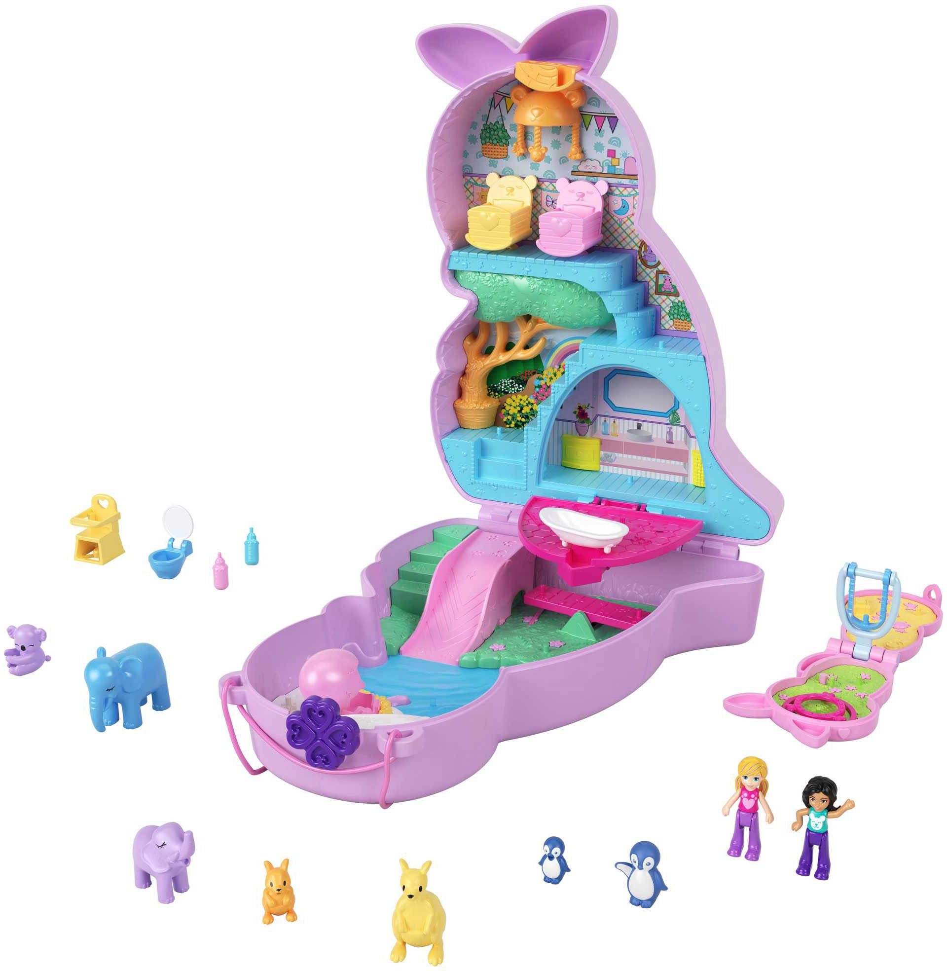 Polly Pocket Spielwelt Mama und Joey Känguru Tasche, mit 2 Puppen