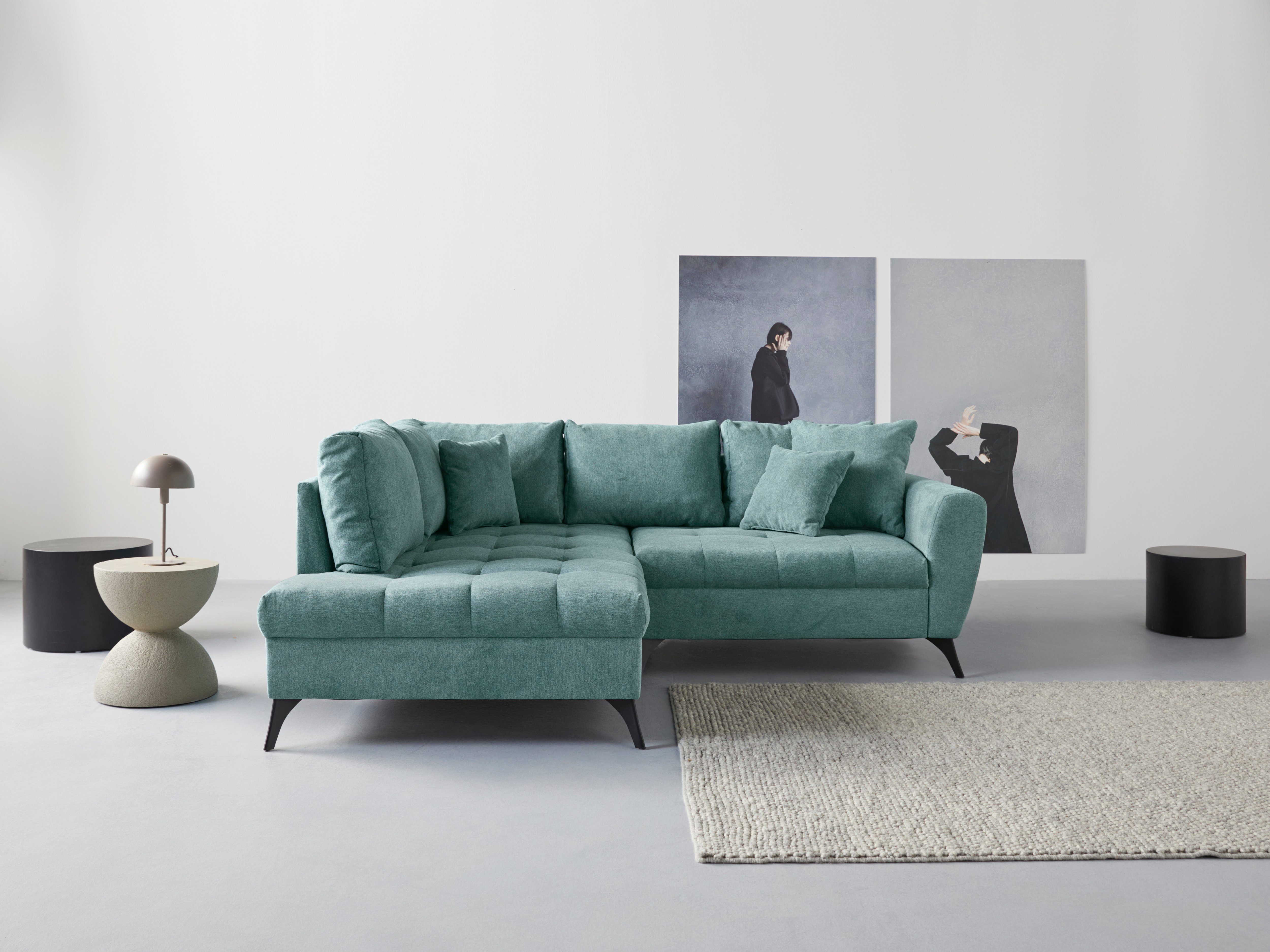 INOSIGN Ecksofa Lörby, auch mit Aqua clean-Bezug, feine Steppung im Sitzbereich, lose Kissen | Ecksofas