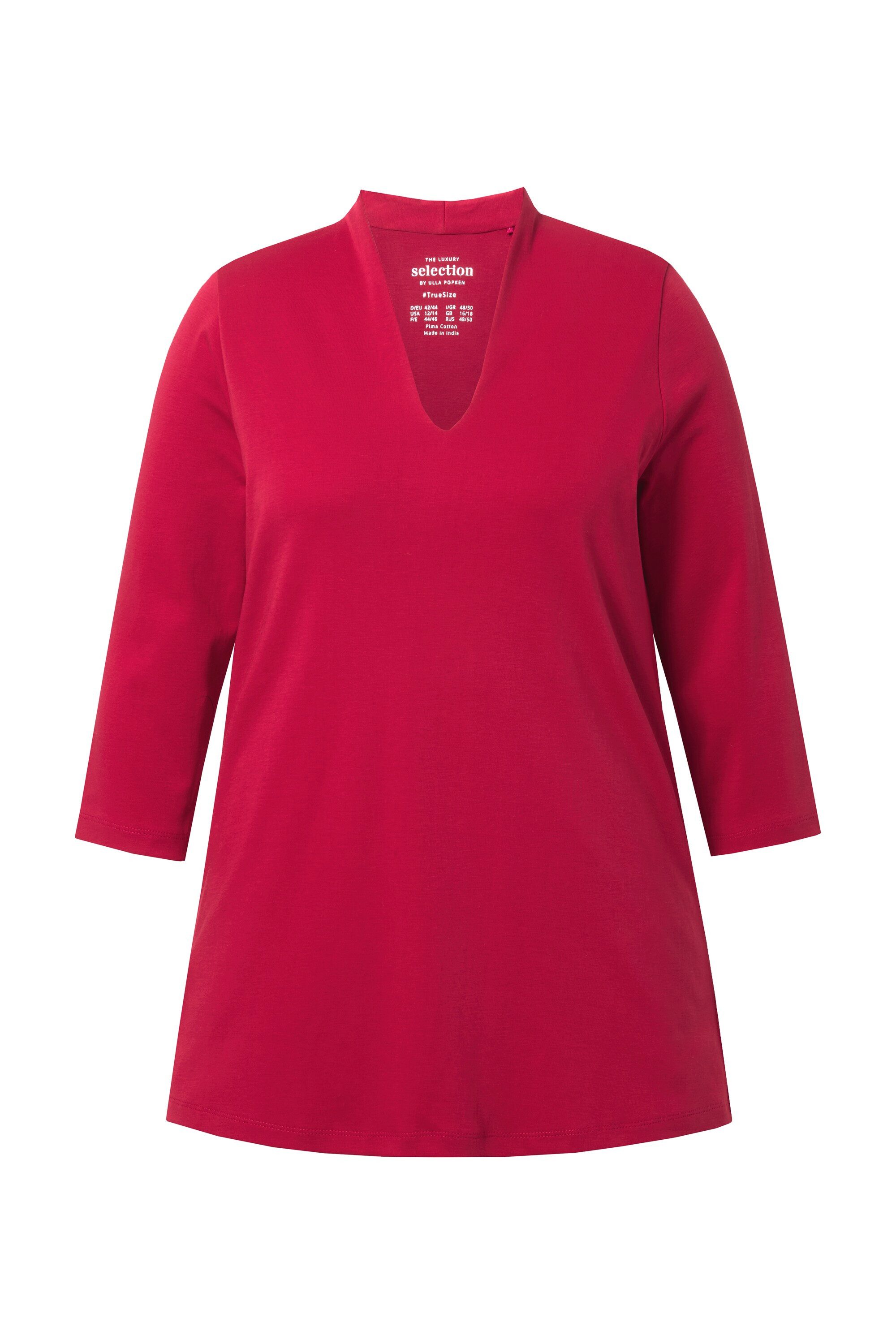 Ulla Popken T-Shirt Shirt A-Linie Kelchkragen 3/4-Arm Pima Cotton günstig online kaufen