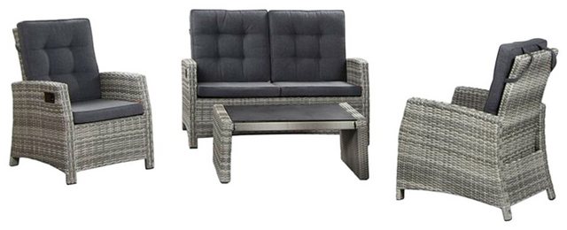 SIENA GARDEN Loungeset Tobago II, 12-tlg., 2er Sofa, 2 Sessel, Tisch, Alu/Polyrattan