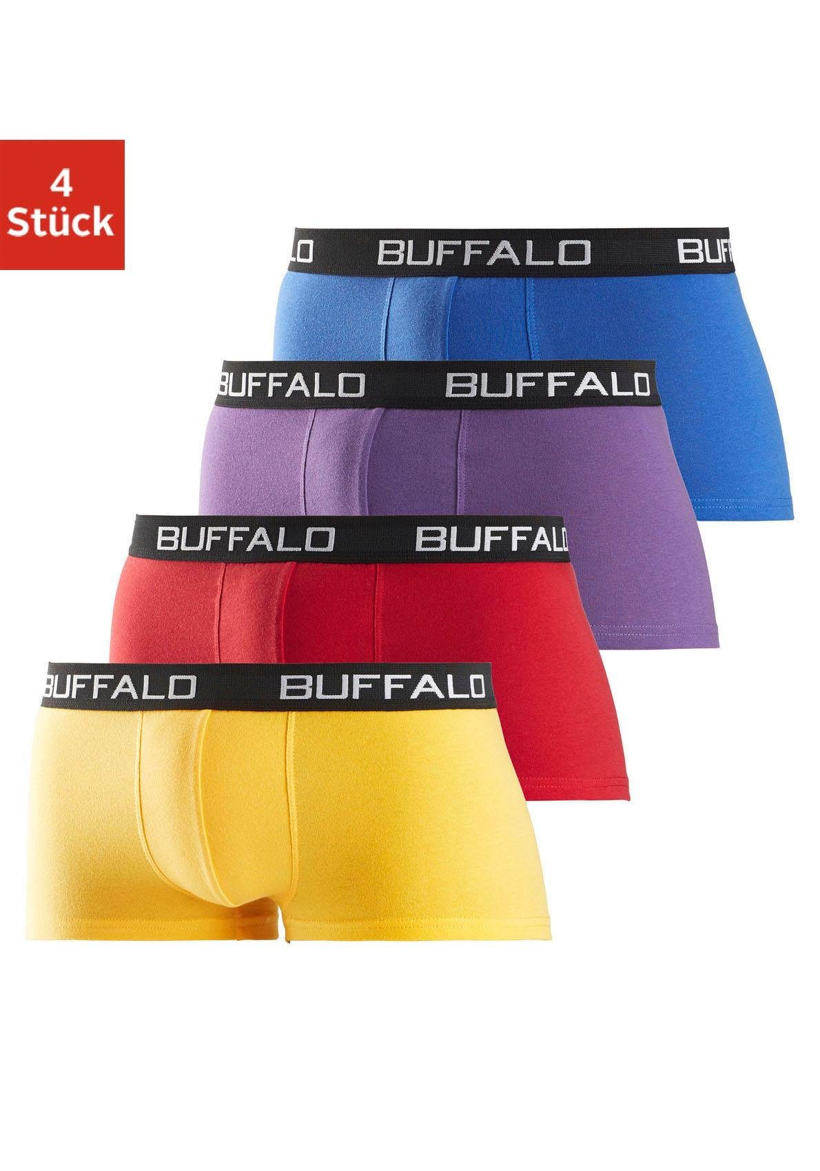 Buffalo Boxershorts (Packung, 4-St) in Hipster-Form mit Kontrastbund gelb, rot, lila, blau