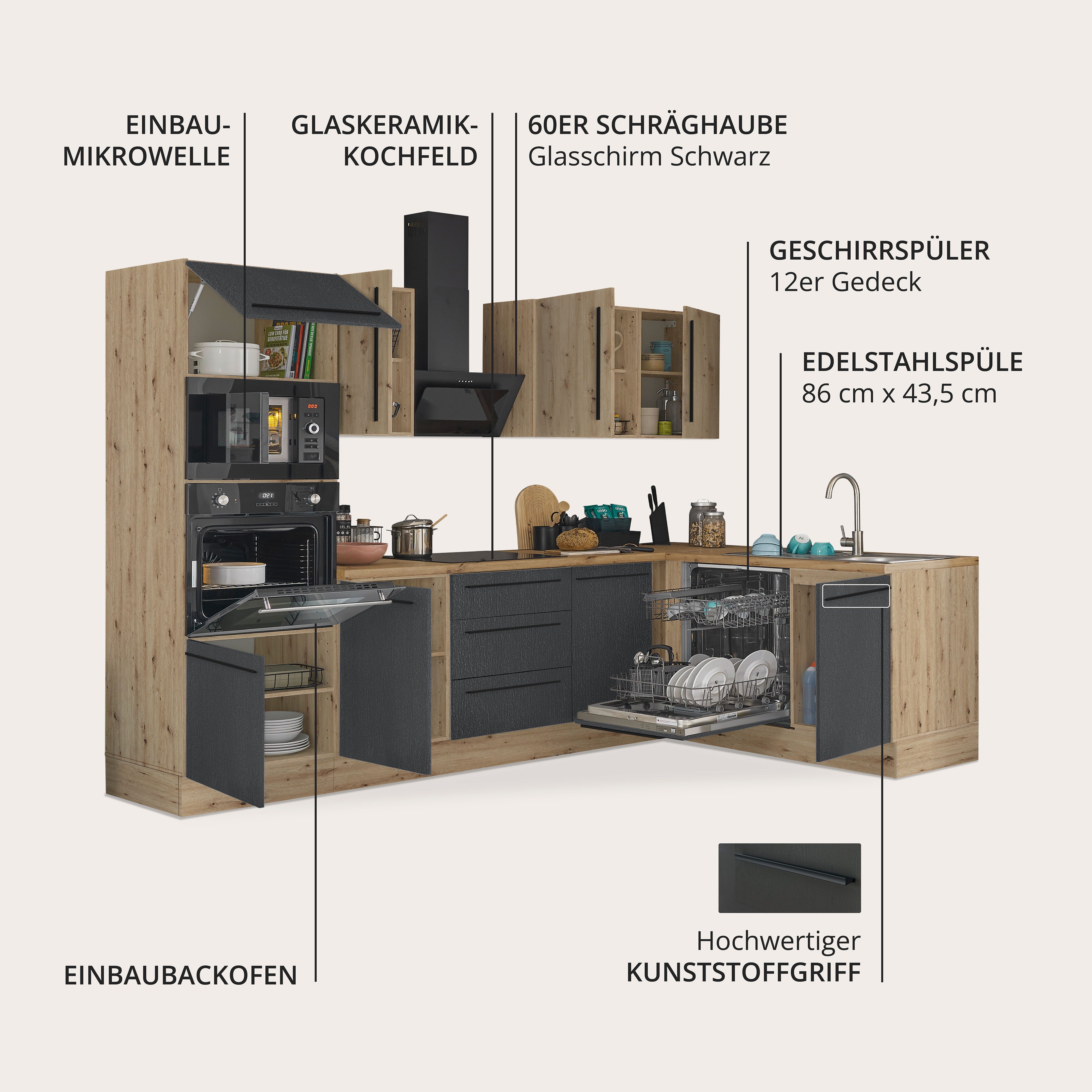 KOCHSTATION Winkelküche Florida, Stellbreite 280x165 cm, wahlweise mit E-Geräten, mit Softclose für Türen und Schubkästen