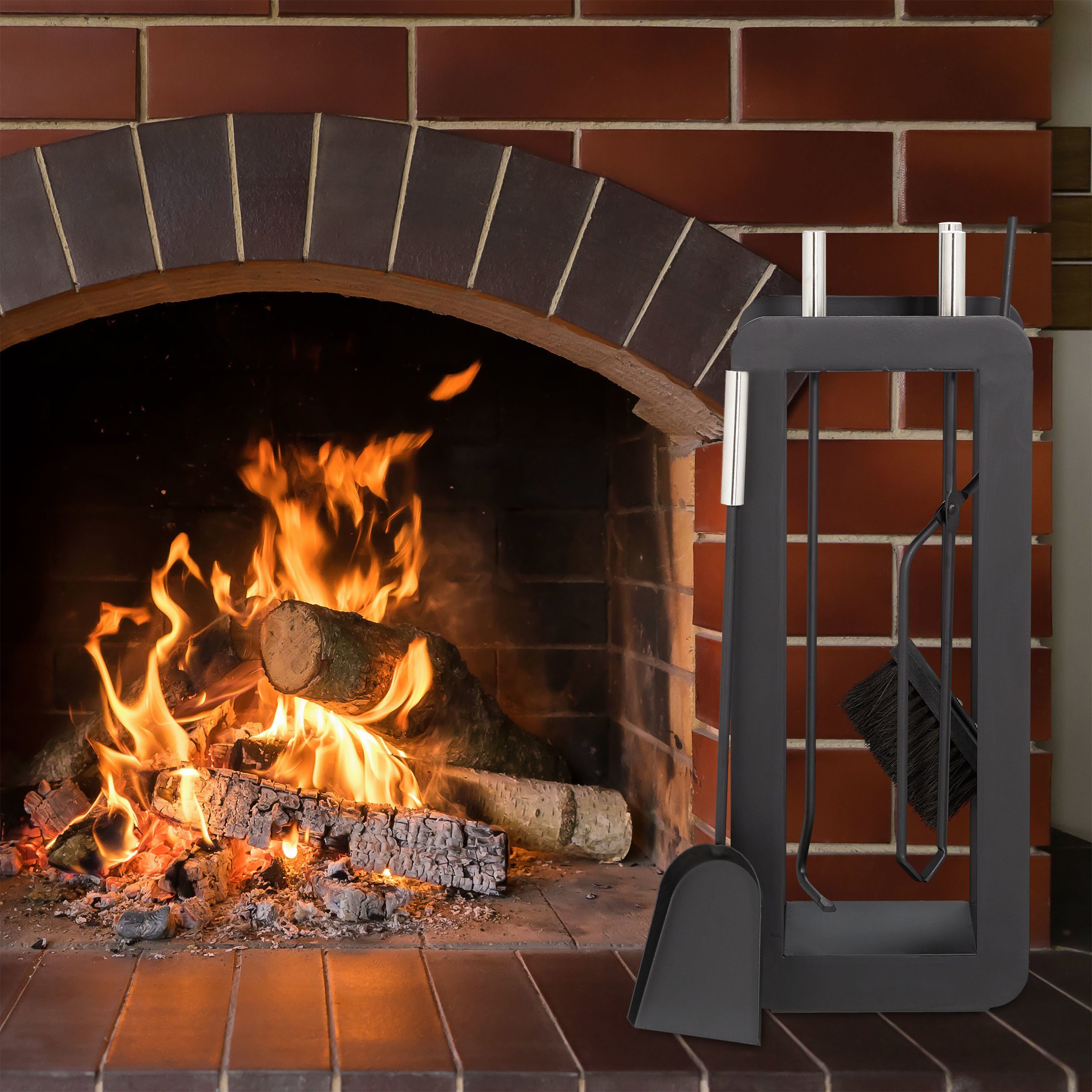 relaxdays Kamingarnitur 5-teiliges Kaminbesteck schwarz modern günstig online kaufen