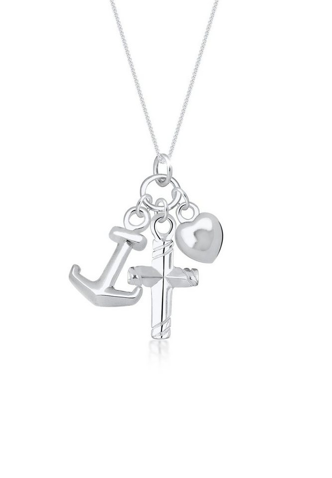 Elli Kette mit Anhänger Kreuz Herz Anker Glaube Liebe 925 Silber, Anker,  Das perfekte Geschenk zur Kommunion und Firmung