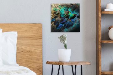 OneMillionCanvasses® Leinwandbild Federn - Pfauenfedern - Pfau - Blau - Kunst, (1 St), Leinwand Bilder für Wohnzimmer Schlafzimmer