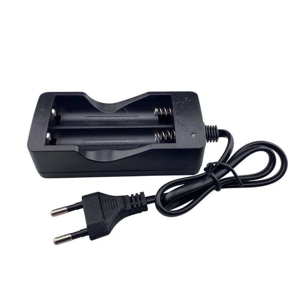 Trade-Shop Ladegerät passend für 3,7V Li-Ion Akkus wie 14500, 17335, 10400, 14650 Netzteil (Zum Laden von 2 Batterien gleichzeitig / LED-Anzeige für den Ladestand)