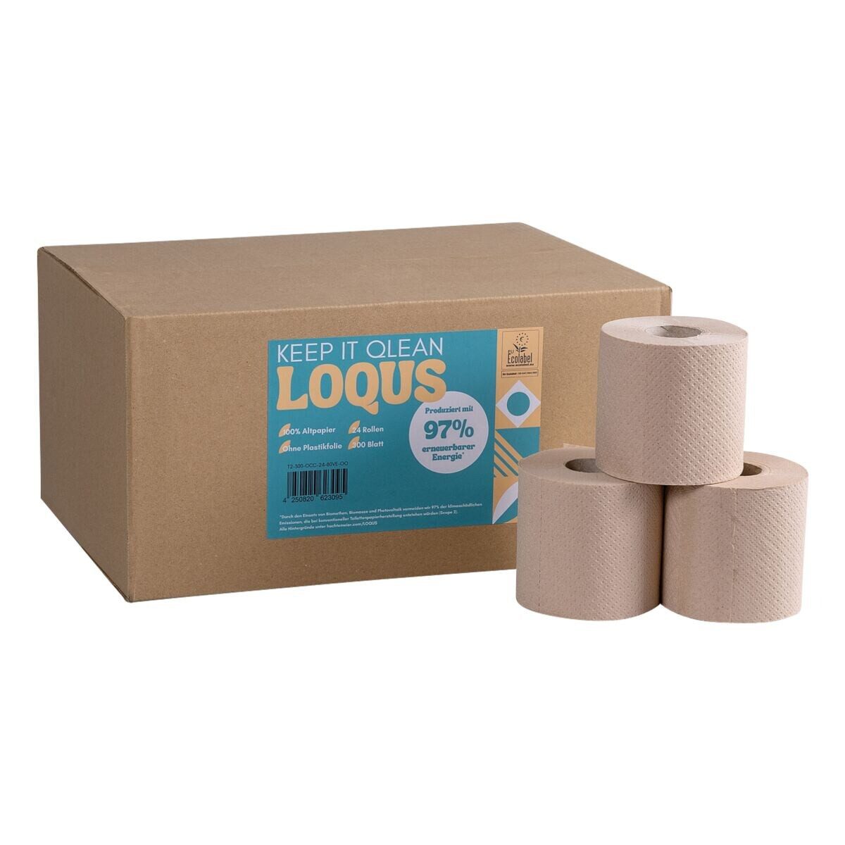 LOQUS Toilettenpapier Recycling (24-St), 2-lagig, Dekorprägung, 300 Blatt/Rolle