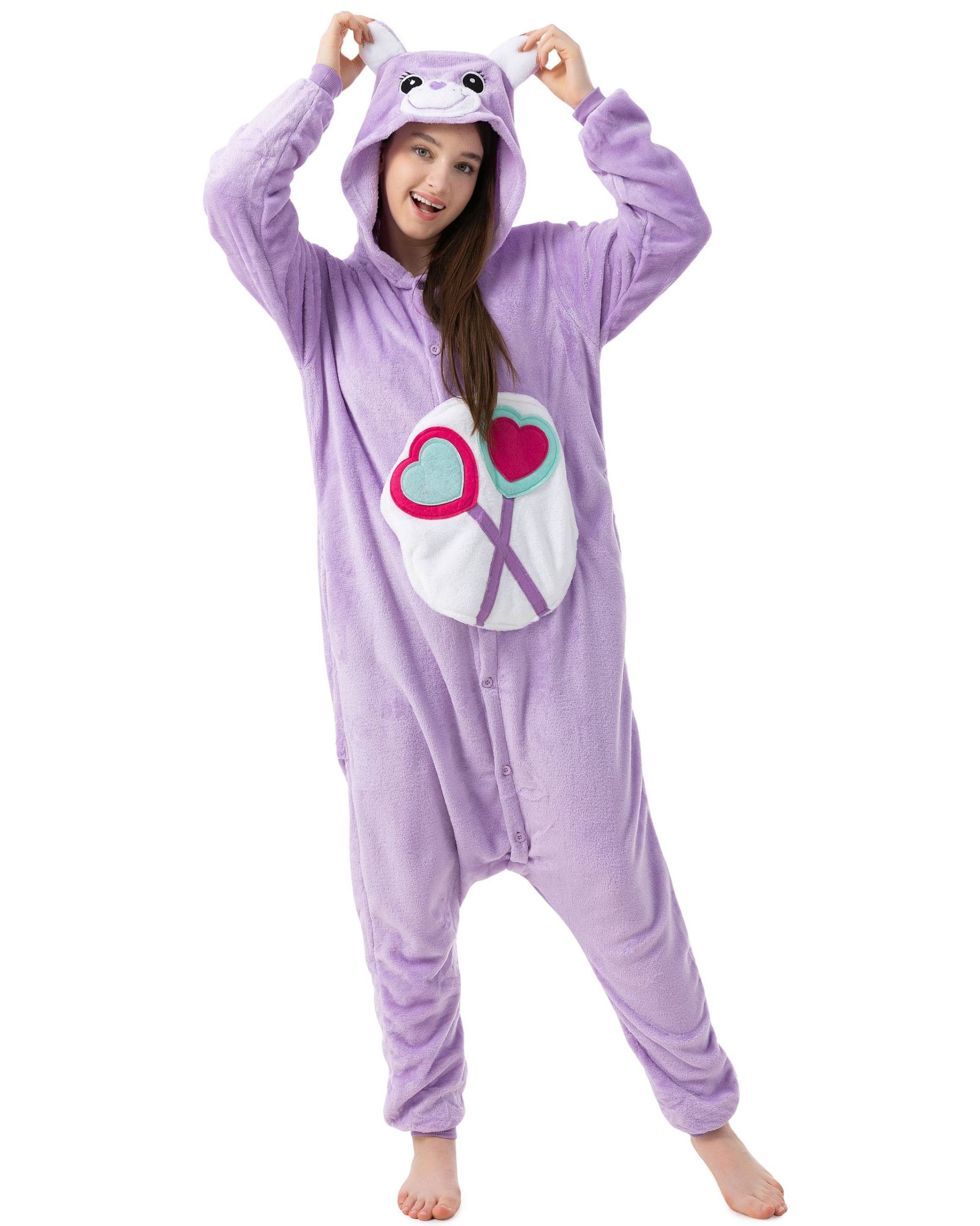 Katara Partyanzug Glücksbärchis Jumpsuit Onesie für Erwachsene S-XL, Karneval, Kigurumi - Glücksbärchi Teile gern Bärchi lila M (155-165cm)