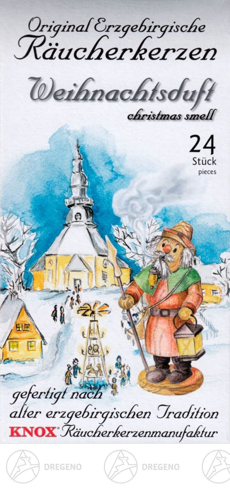 Dregeno Erzgebirge Räuchermännchen Räucherkerzen KNOX Weihnachtsduft (24) BxHxT 65 x 120 x 22mm NEU