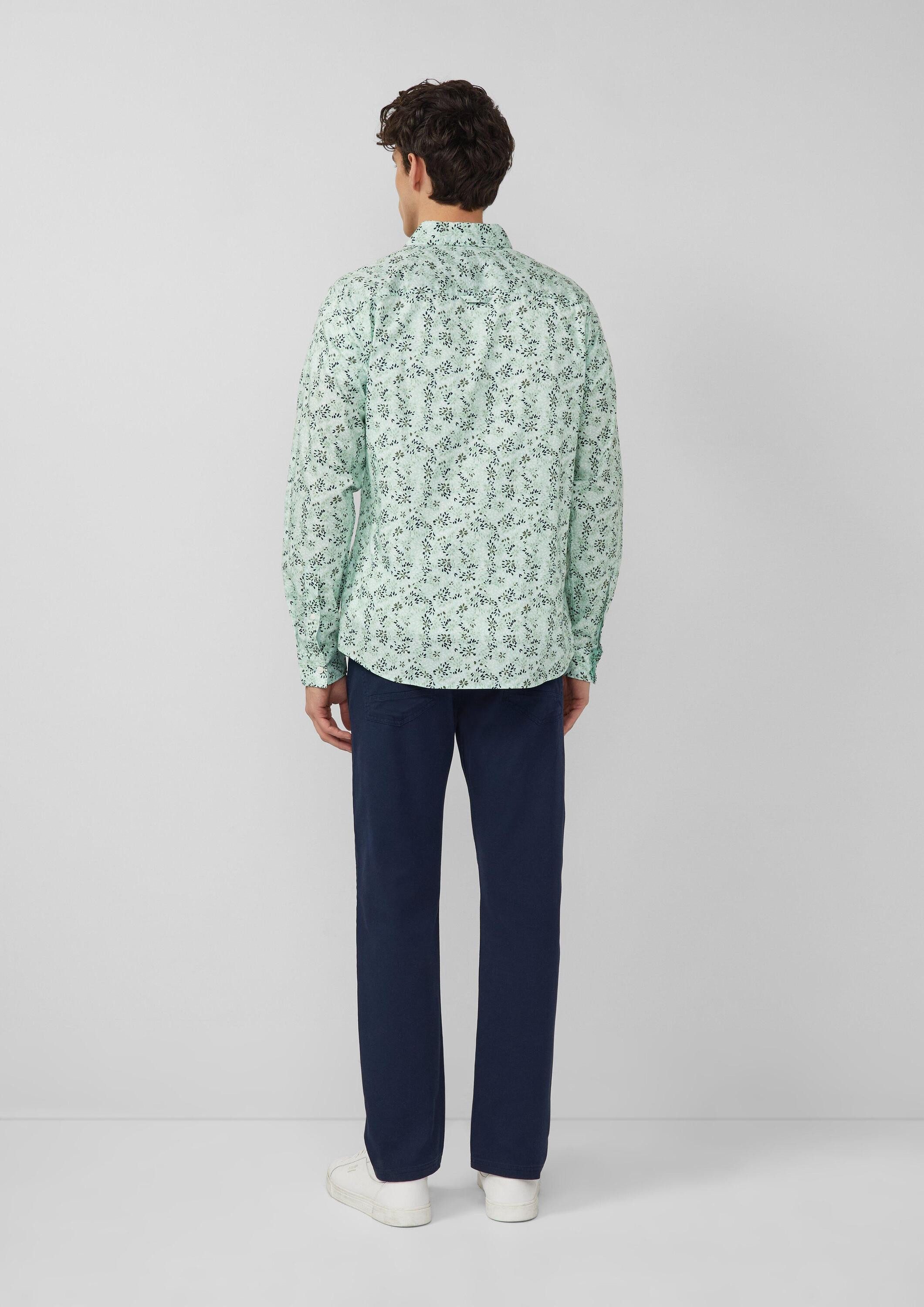 s.Oliver Langarmhemd Hemd Slim Fit: Langarmhemd mit All-over-Print und Kentkragen