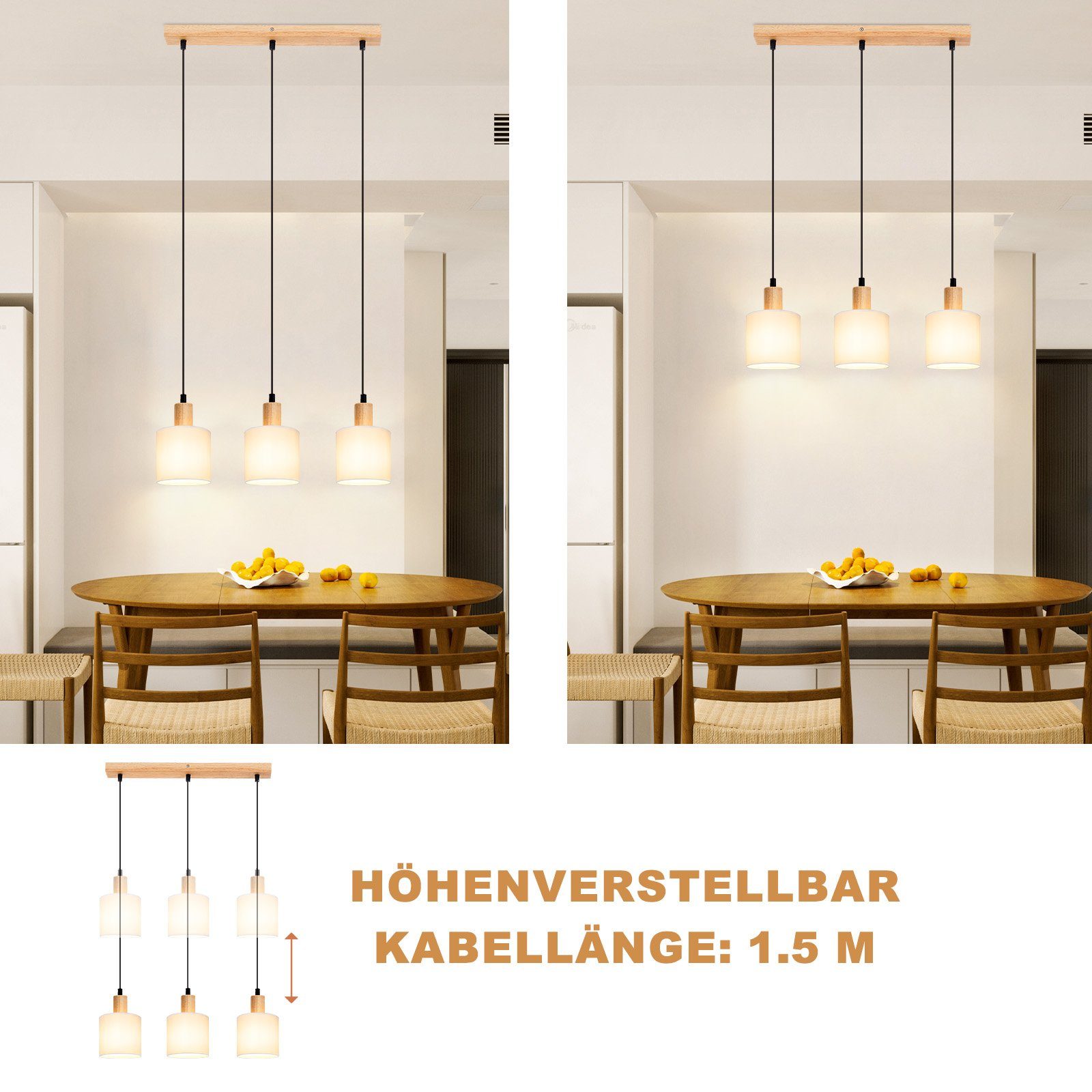 ZMH Pendelleuchte 3 Flammig Holz Esstischlampe günstig online kaufen