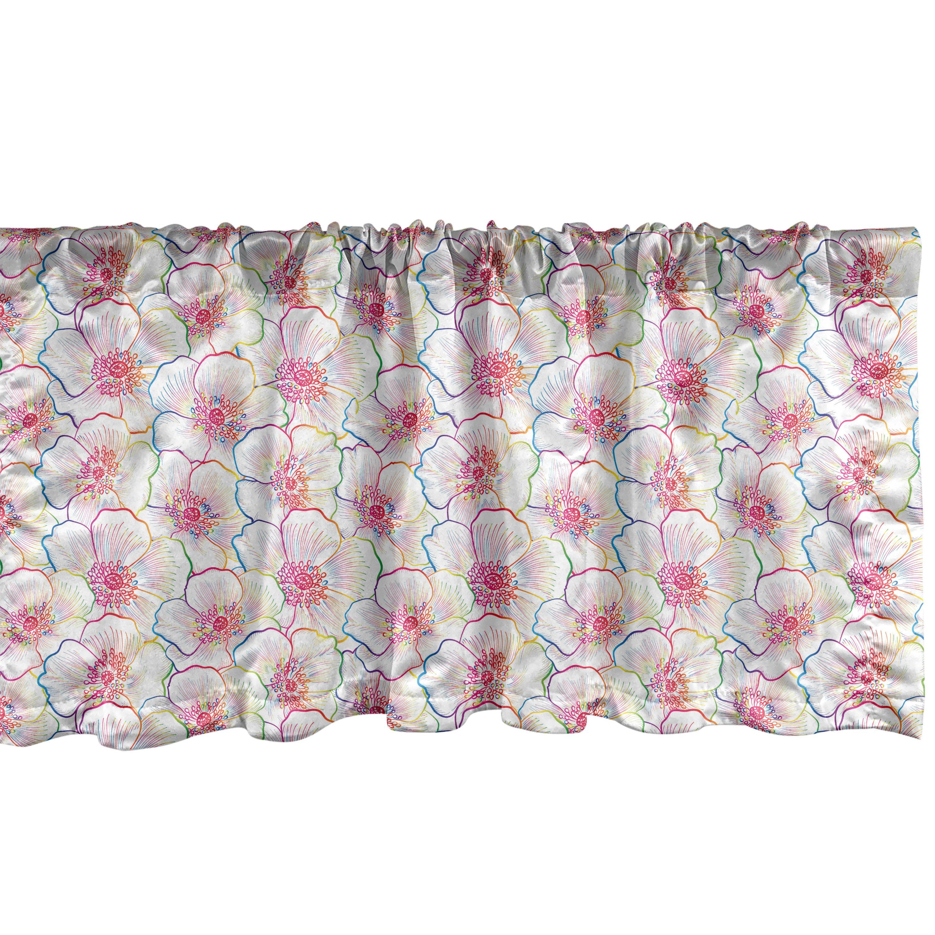 Scheibengardine Vorhang Volant von mit Microfaser, Blumen oben Ansicht Stangentasche, Schlafzimmer Küche Dekor Abakuhaus, Blumen Bunte für