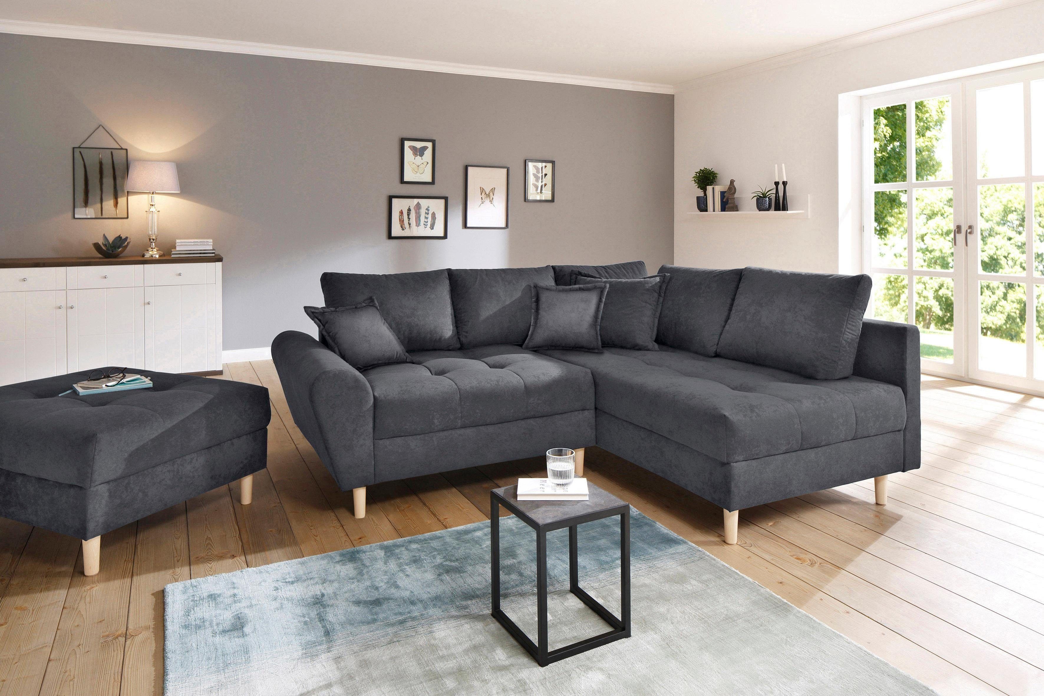 Home affaire Ecksofa "Rice L-Form, B: 223 cm" Set: Sofa & Hocker, mit 3 Zie günstig online kaufen