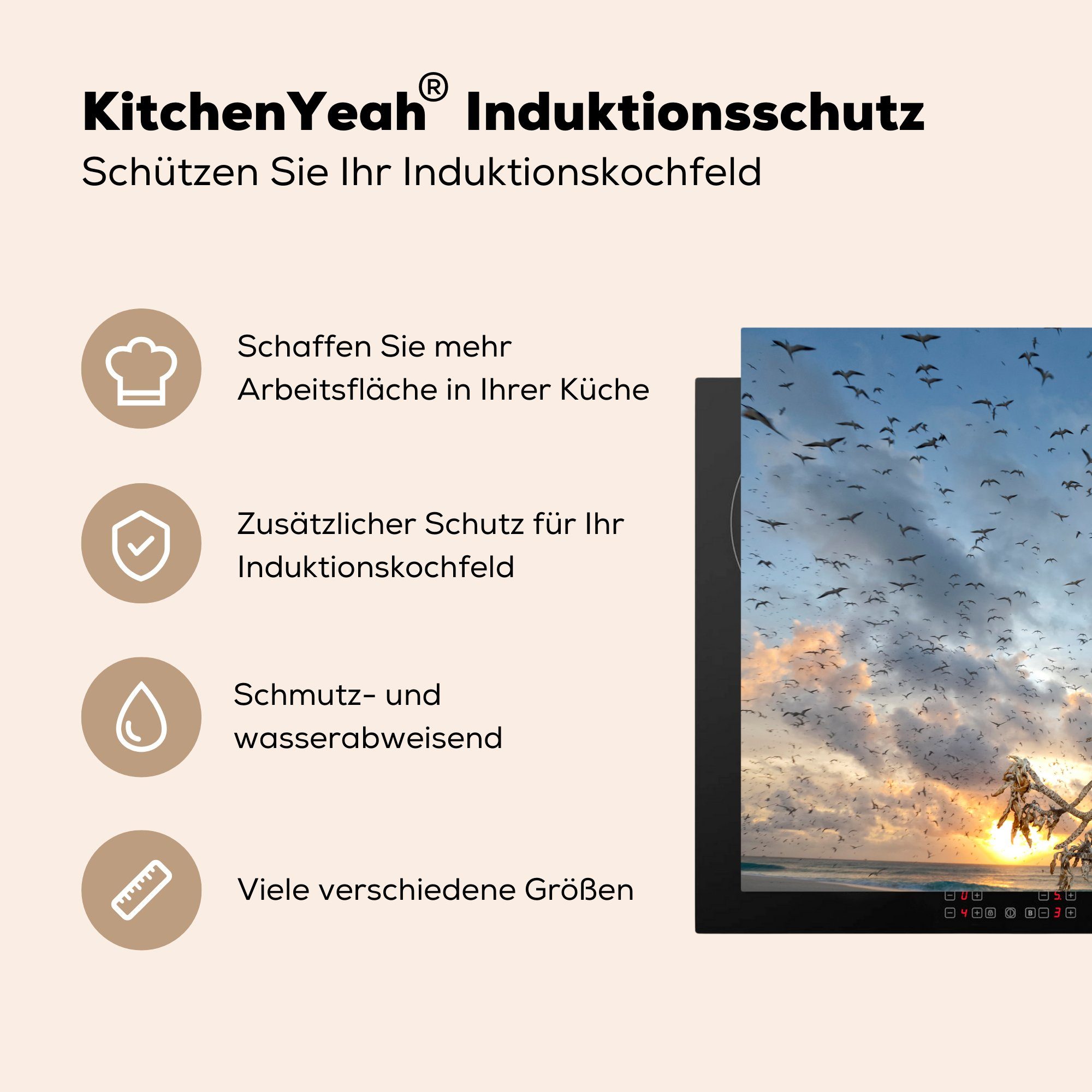 MuchoWow Herdblende-/Abdeckplatte Vogel auf tlg), Ast, Induktionskochfeld (1 die für 81x52 küche, Vinyl, cm, Ceranfeldabdeckung Schutz