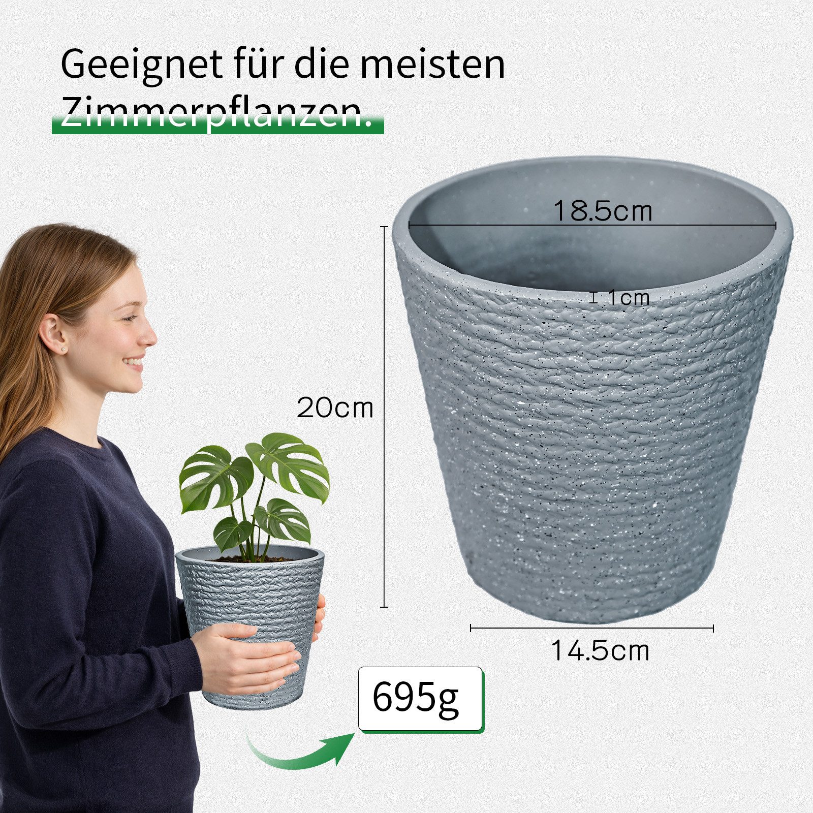 M&W DAS DESIGN Pflanzkübel Blumentopf Übertopf Pflanzentopf Pflanztopf dick 19Øx20H (1 St)