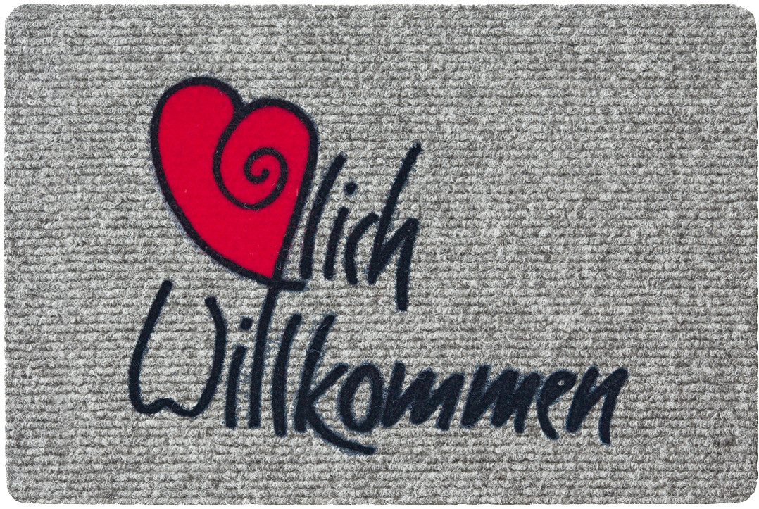 Betz Fußmatte Fußabstreifer Herzlich Willkommen Farbe grau Größe 40x60cm, Rechteck, Höhe: 4 mm, Schmutzfangmatte
