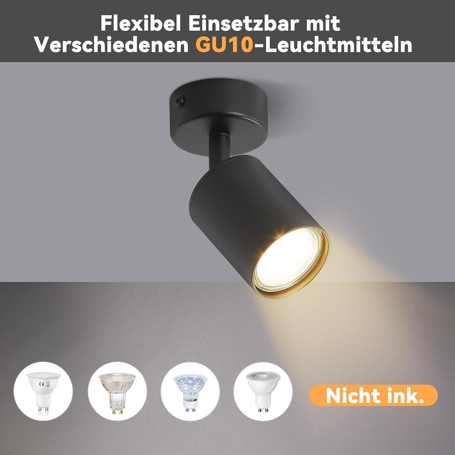 Nettlife Deckenspots Metall Schwenkbar Design Spotleuchte-1/2/3/4/5/6 Flammig, LED wechselbar, für Schlafzimmer, Küchen, Esszimmer,Treppenhäuser, Balkone, Terrassen