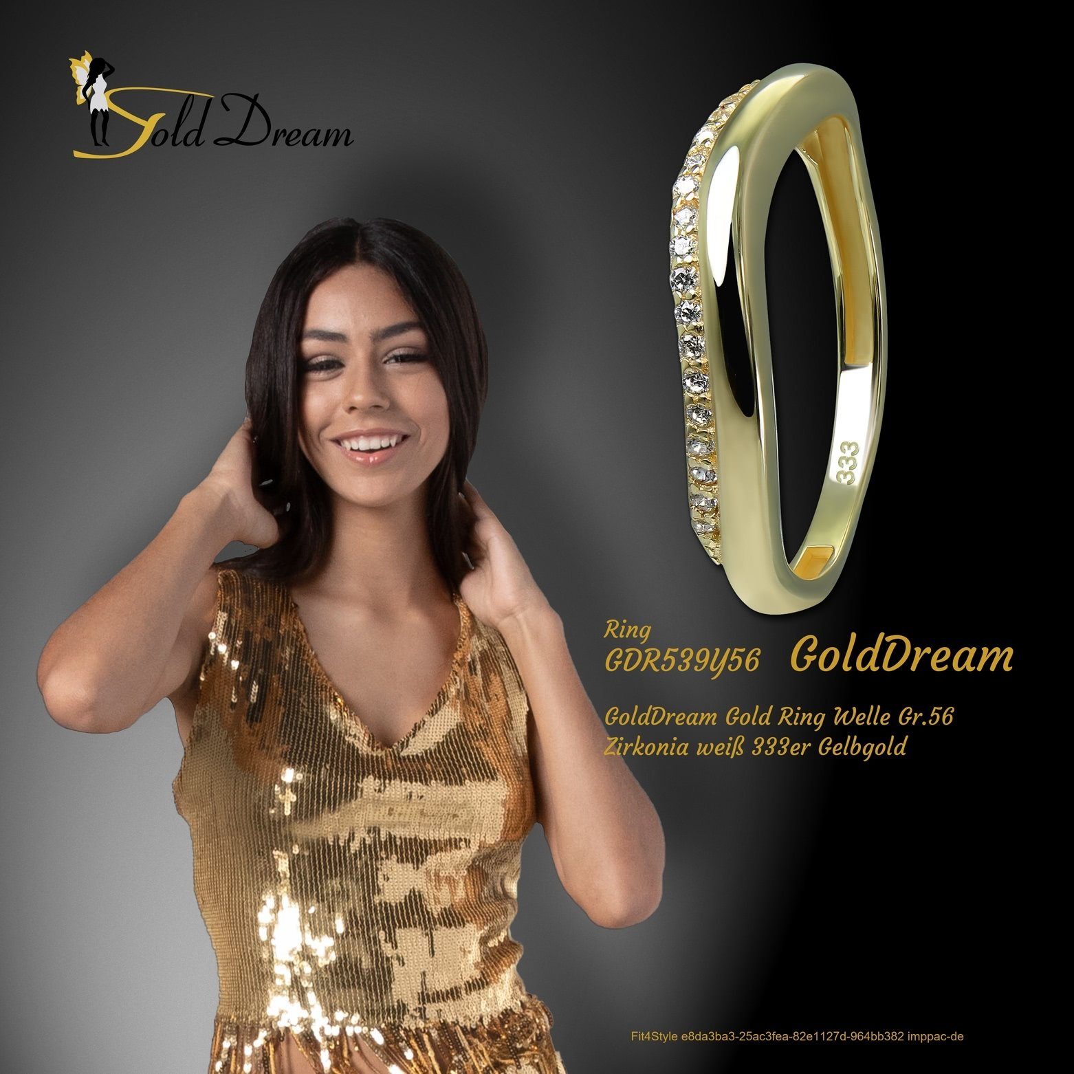 GoldDream Zirkonia Karat, Ring gold, weiß Damen - 8 Gelbgold Gr.56 333 (Fingerring), GoldDream Welle Gold Ring Welle Farbe: Goldring