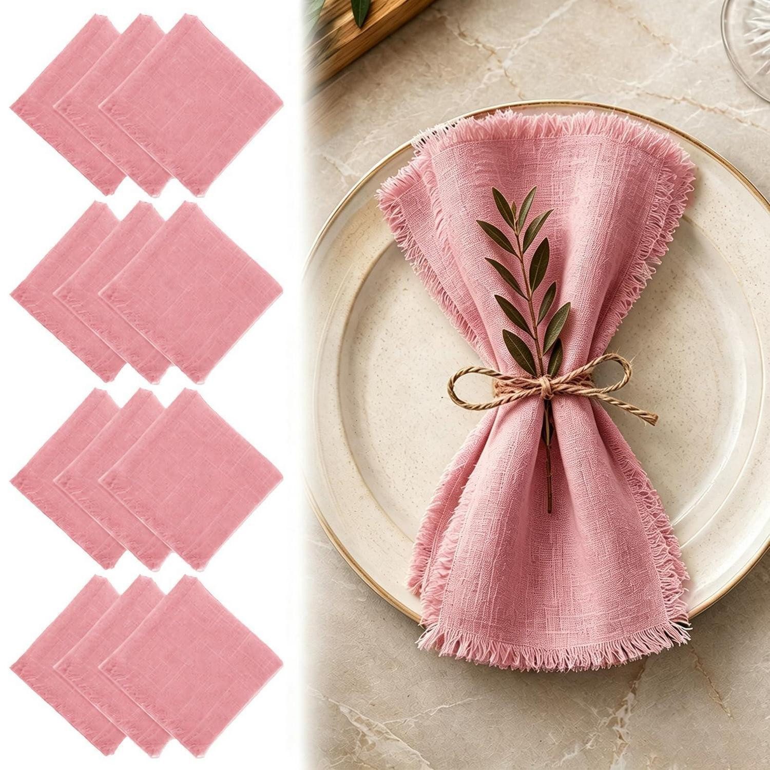 LuxusKollektion Stoffserviette 12 Servietten Stoff Baumwolle Rosa 43x43cm, (12 St)