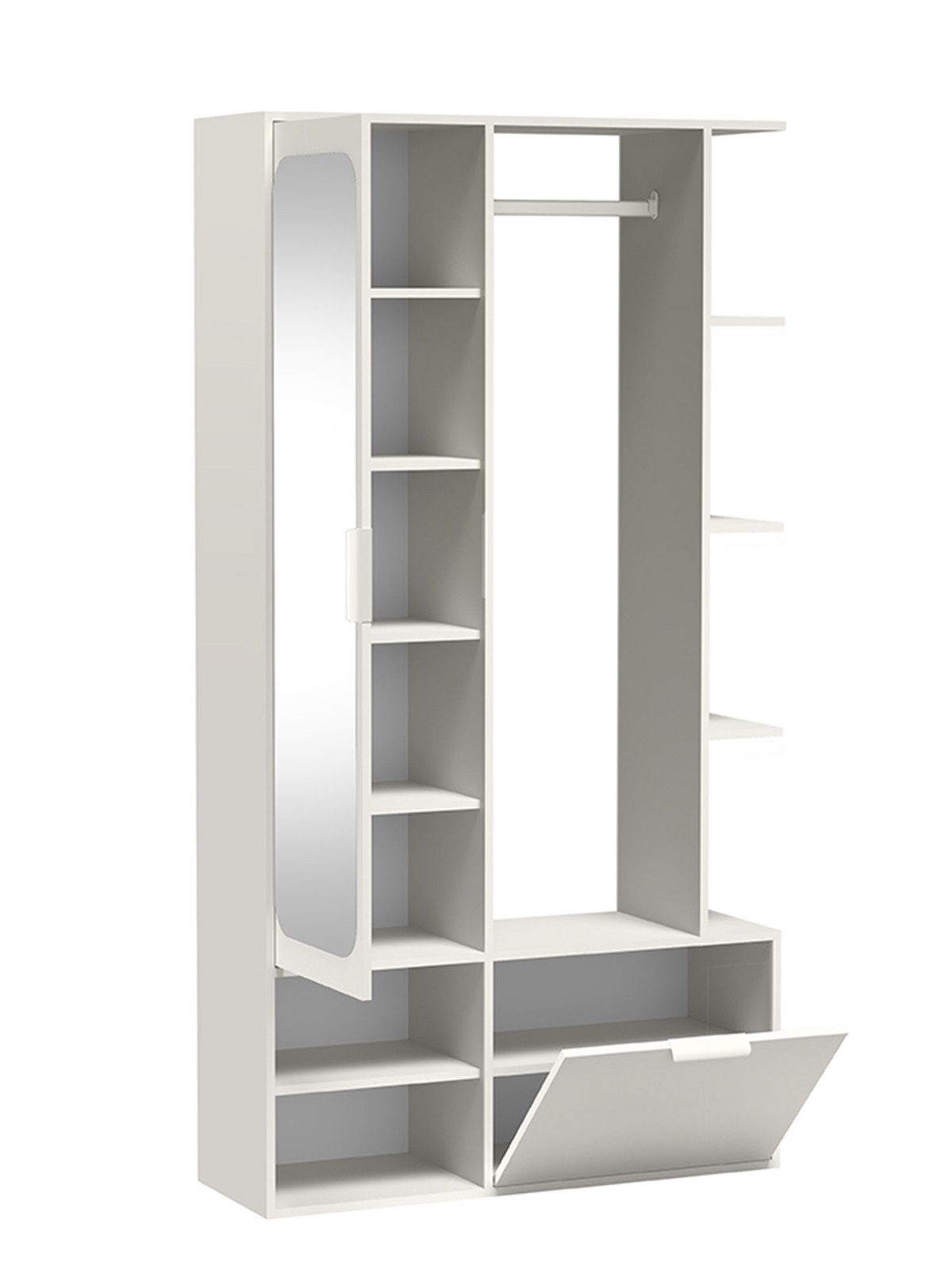 Compleo Garderobenschrank mit Spiegel und mit Kleiderstange ALIS, Verschiedene Farben Flurschrank mit viel Stauraum, Kleiderschrank mit Spiegel – Bild 4 von 4