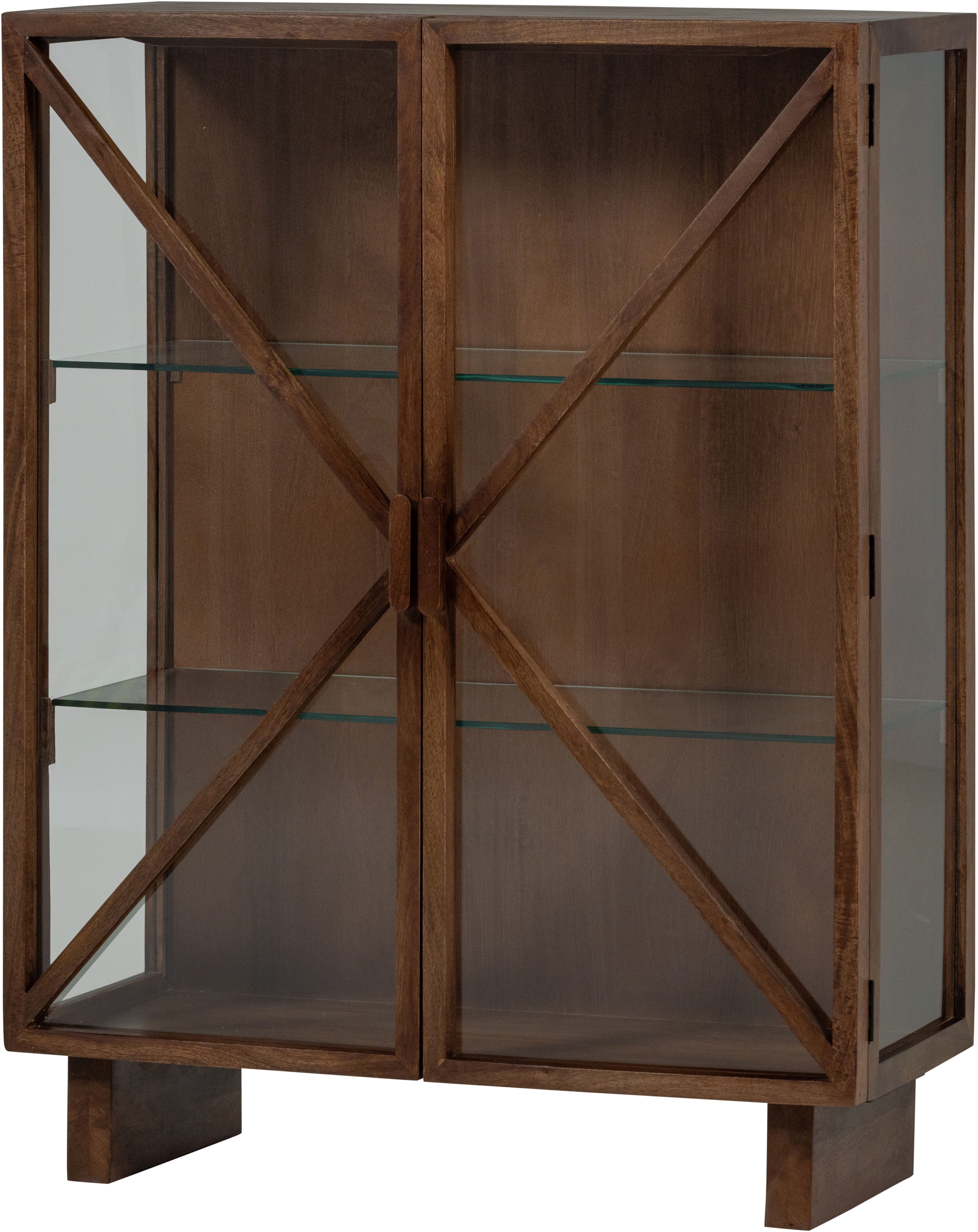 WOOOD Vitrine Kella Mangoholz mit Glastüren und Glasablagen B 100 x D 44 x H 132 cm Wandbefestigung empfohlen, Tragkraft 5–7 kg pro Glasboden