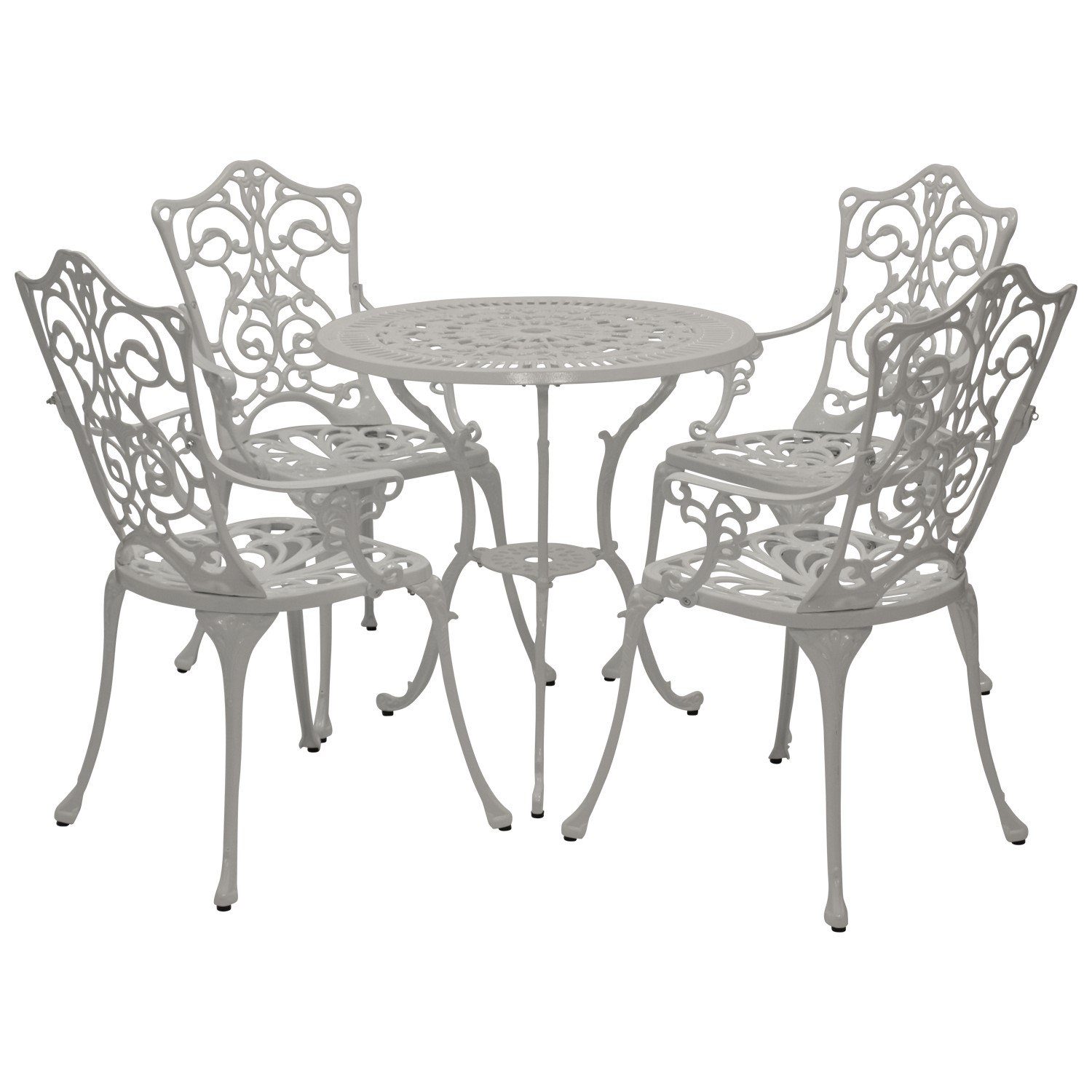 DEGAMO Garten-Essgruppe Jugendstil, (5-tlg), (4x Кресла, 1x Tisch 70cm rund), Aluguss rostfrei, Farbe weiss