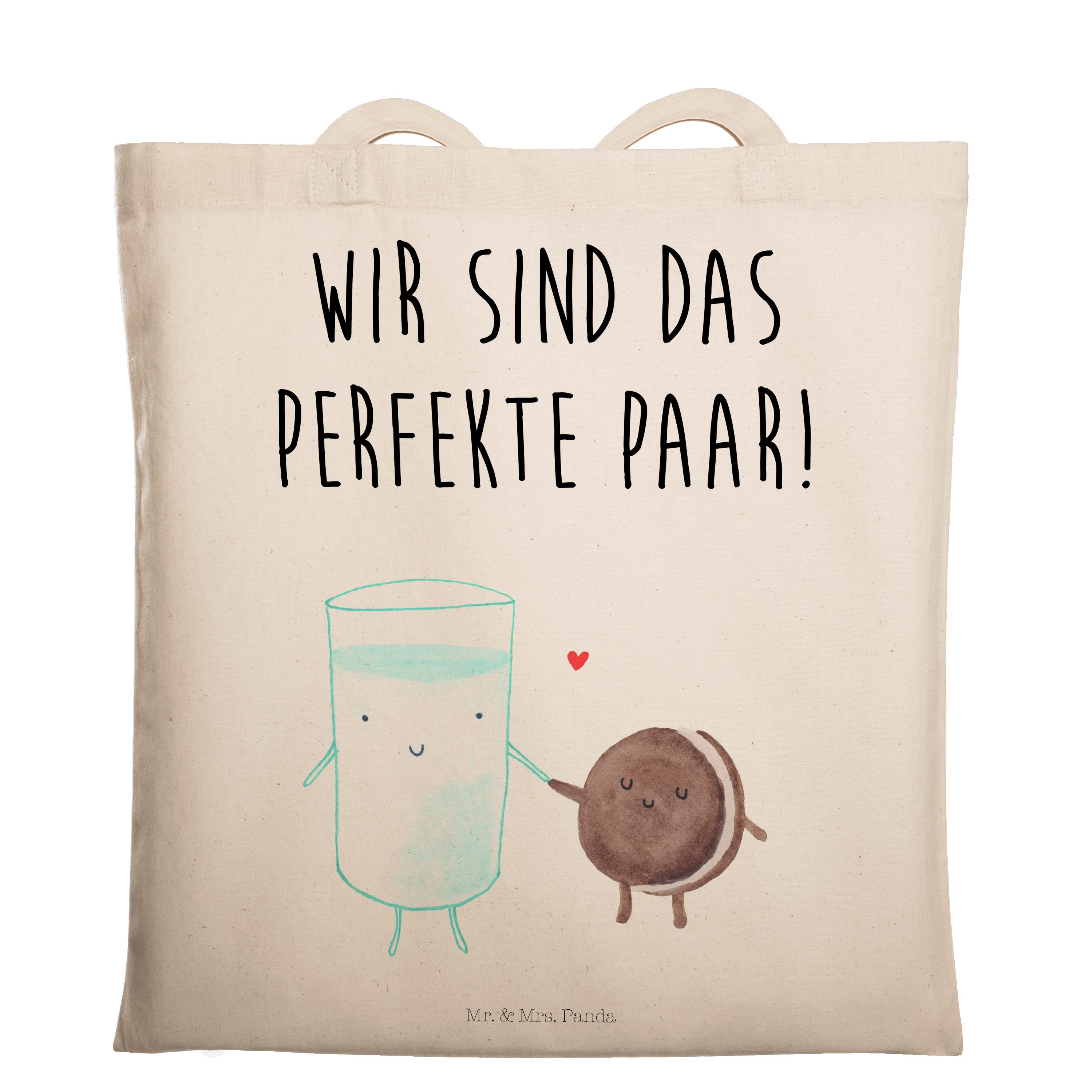 Mr. & Mrs. Panda Tragetasche Milch & Keks - Transparent - Geschenk, Gute Laune, lustige Sprüche, T (1-tlg)