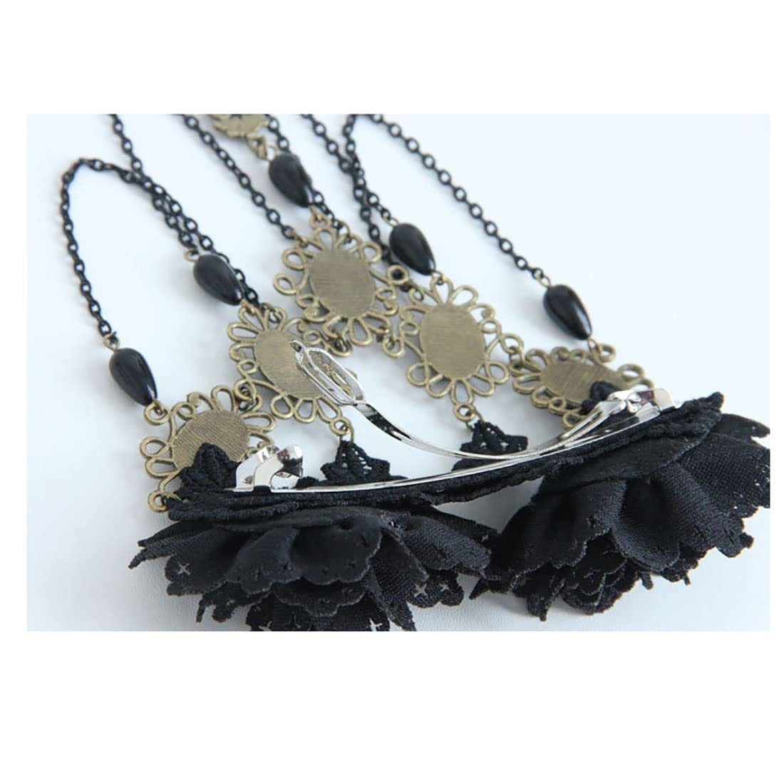 WaKuKa Diadem Vintage Quasten-Kopfschmuck mit (1-tlg) Gothic-Perlen schwarzen und Blumen
