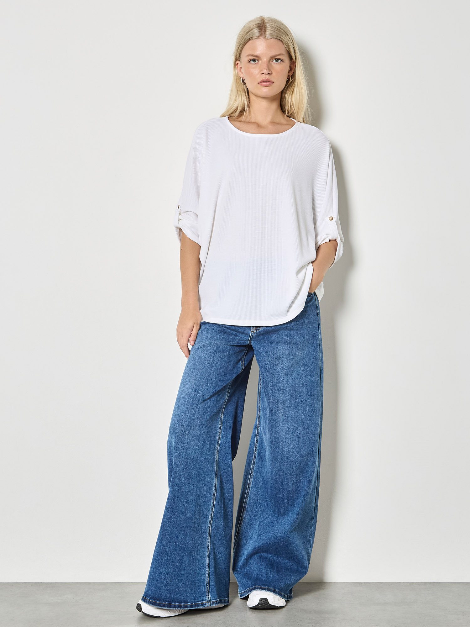 Apricot T-Shirt Waffelstrick-Oberteil mit Knopfdetail