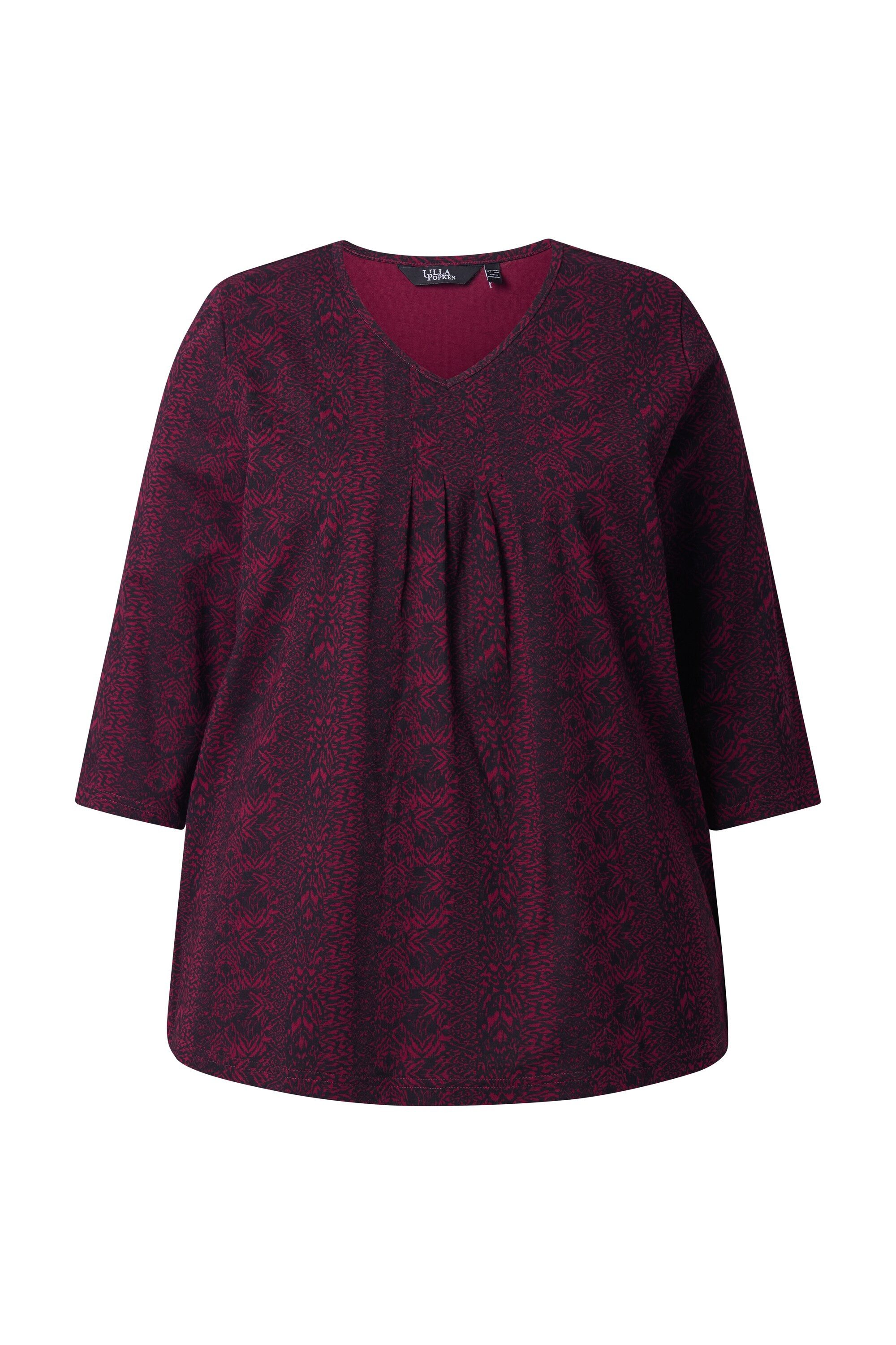Ulla Popken T-Shirt Shirt Zierfalten A-Linie V-Ausschnitt 3/4-Arm günstig online kaufen