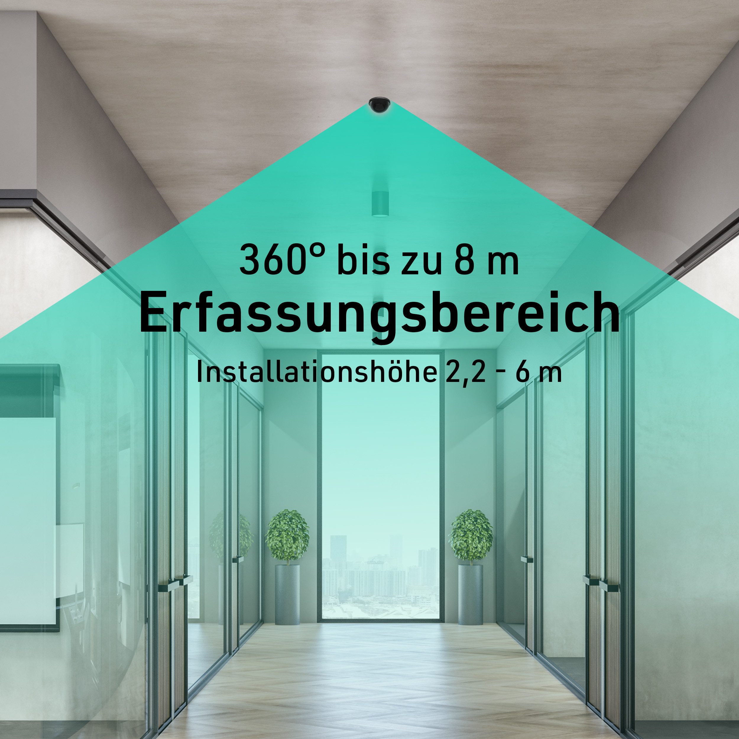 Oktaplex motion Bewegungsmelder Kim 360 Grad Bewegungsmelder Decke Einbau PIR 8 m IP54, (1-St), Deckensensor Innen Außen mit Nachlaufzeit schwarz