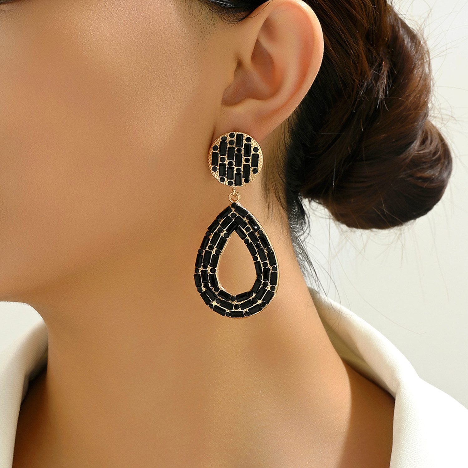KARMA Paar Ohrhänger Damen Ohrringe bunt, schwarz od. Pink 7 cm (Festivalschmuck, 2-tlg., Sommer Accessoire Statement-Ohrschmuck), modern Damenohrringe Tropfen groß