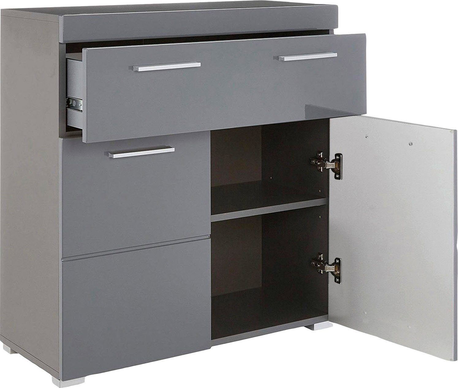 trendteam Unterschrank Amanda (Badschrank in grau Hochglanz, Breite 73 cm) mit großem Schubkasten und 2 Türen