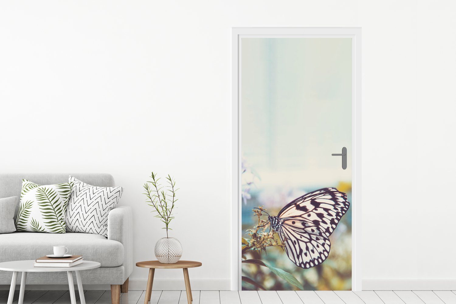 MuchoWow Türtapete Schmetterling - für Frühling, Blumen Türaufkleber, (1 St), 75x205 bedruckt, Matt, - Tür, Fototapete cm