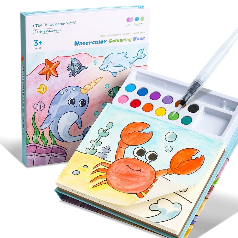 Flintry Malvorlage Wasserfarben Malset Kinder mit Wasserstift, kreatives Malbuch ab 3, Malbuch Kinder mit Wasserstift und Wasserfarben, kreatives Bastelset