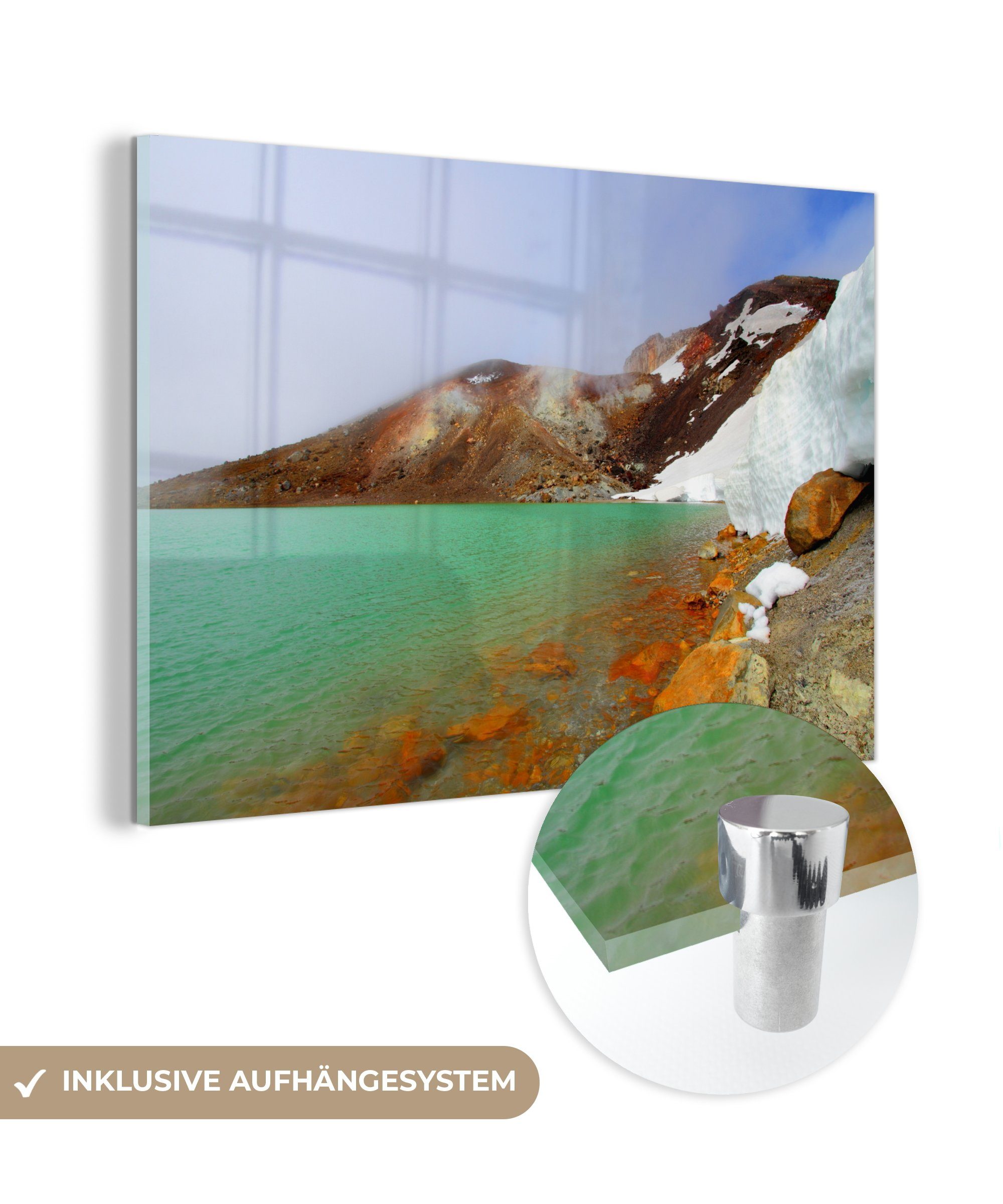 MuchoWow Schlafzimmer Wohnzimmer im See Grüner Tongariro-Nationalpark St), Acrylglasbilder Acrylglasbild (1 Ozeanien, in &