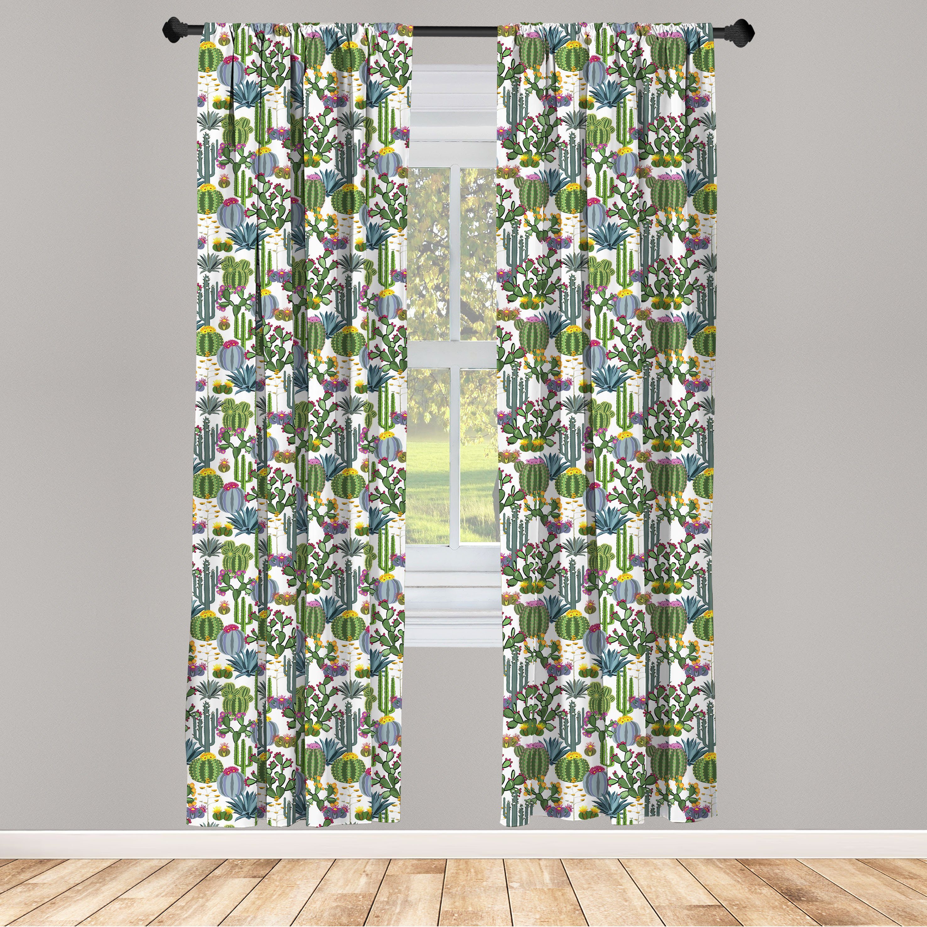 Gardine Vorhang für Wohnzimmer Schlafzimmer Dekor, Abakuhaus, Microfaser, Kaktus Blue Agave und Feigenkaktus