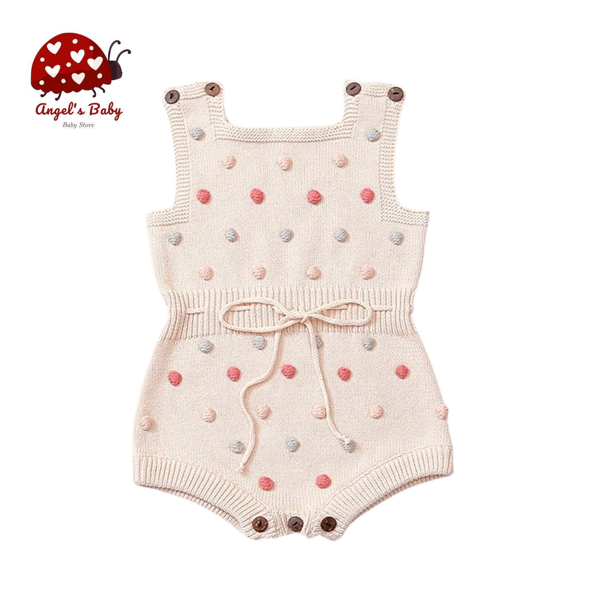 Angel's Baby Strampler Baby Kurzoverall Jumpsuit in Strick aus Baumwolle für Mädchen in tollem Design creme