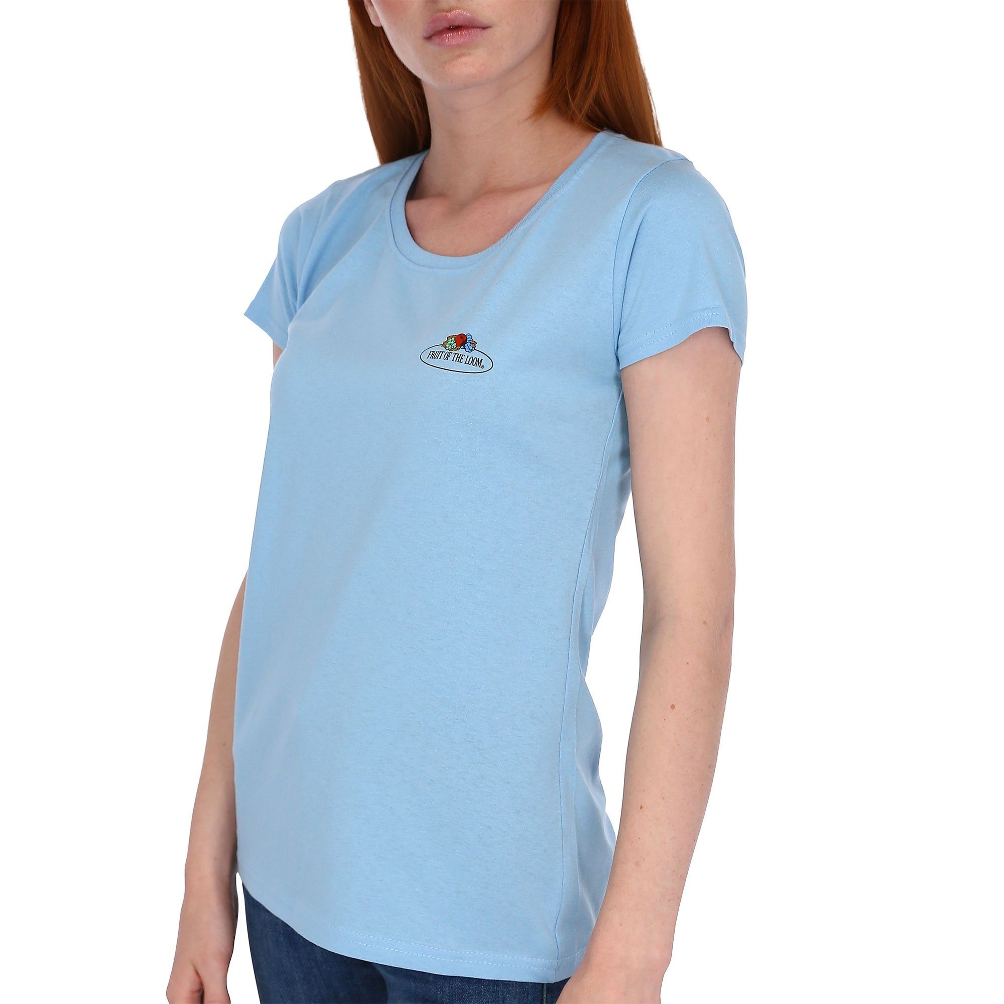 Fruit of the Loom Rundhalsshirt Damen T-Shirt mit Vintage-Logo pastellblau
