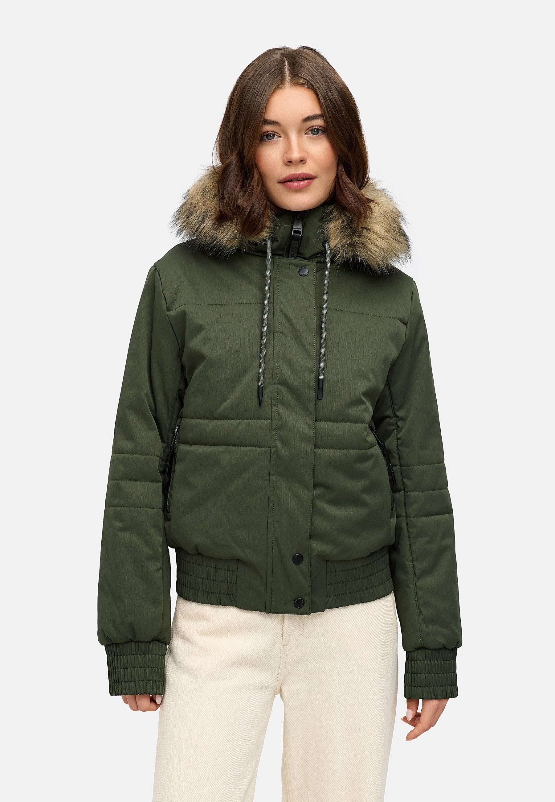 Ragwear Winterjacke Deluxia YOUMODO modische Damen Bomberjacke mit Kunstfell