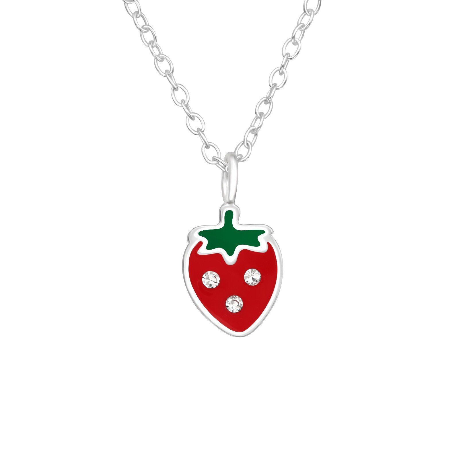 BUNGSA Ketten-Set Kette Erdbeere aus bunt Silber Kinder .925 mit Halskette Kristallen Necklace (1-tlg)