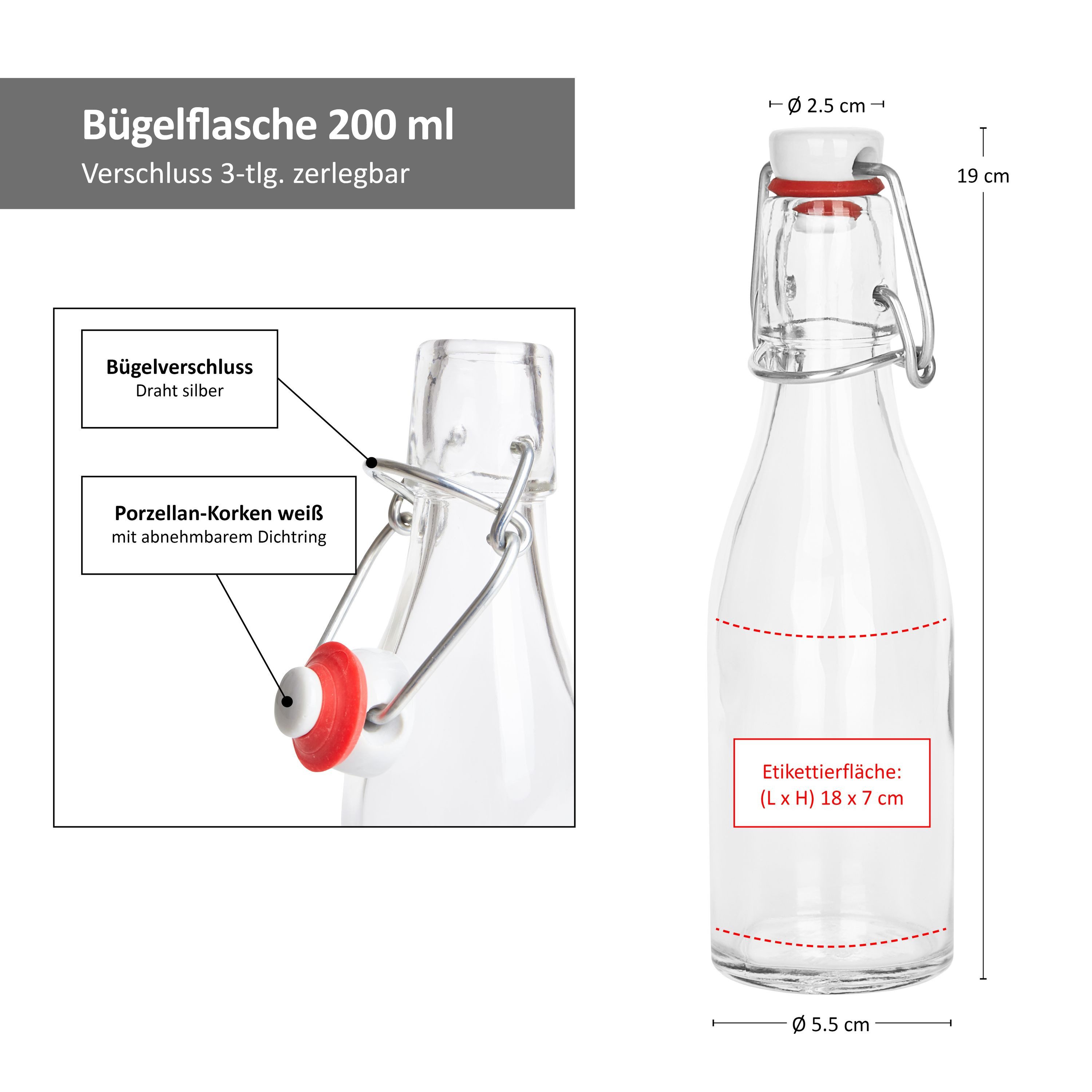 MamboCat Vorratsglas 12er Set Bügelflasche 200 ml + Bügelverschluss - Glasflasche für Most, Glas – Bild 5 von 5